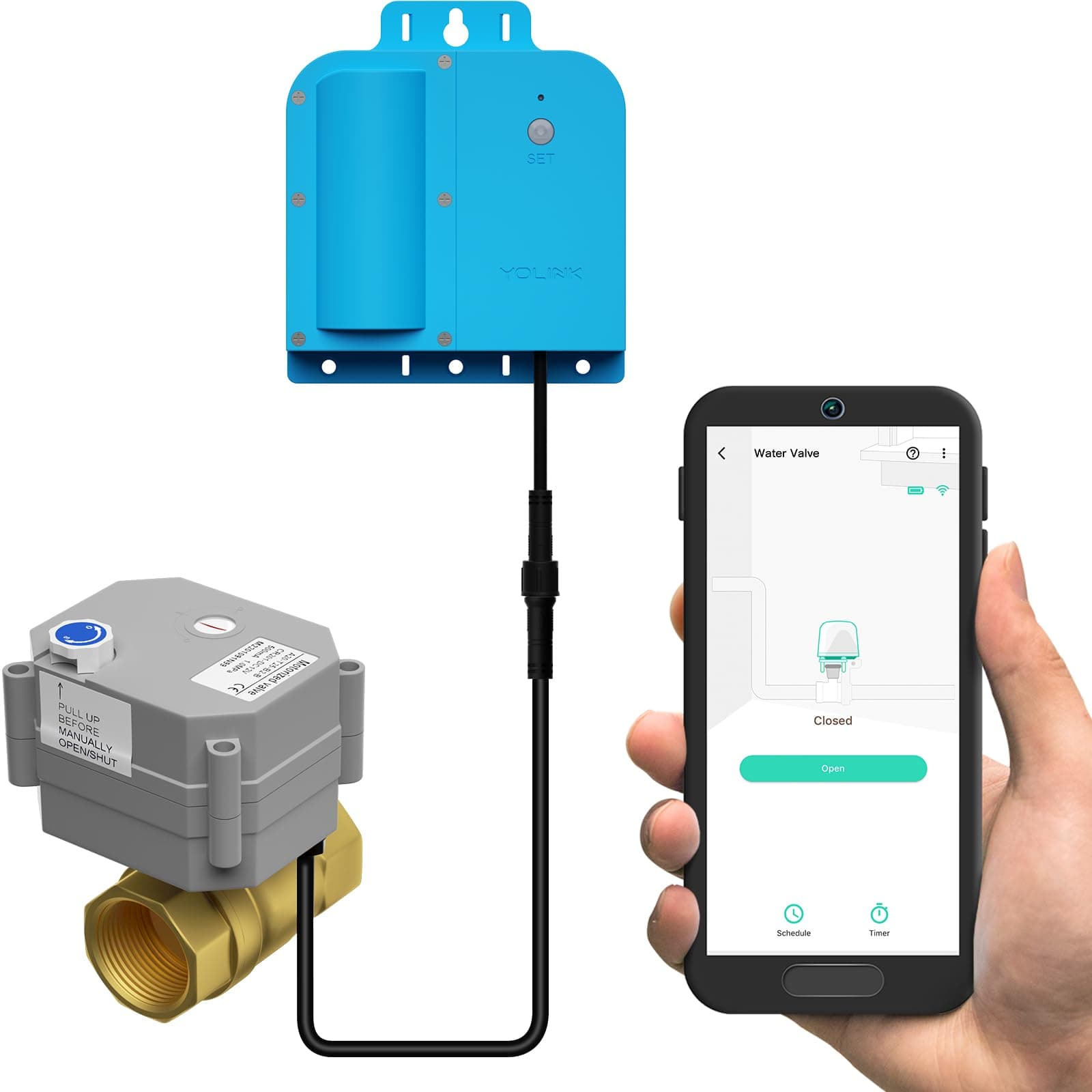 YoLinkX3 Version Smart Valve Controller with Brass Motorized Ball Valve, 1/4 Mile World's Longest Range Water Valve, Remote Control - (1")