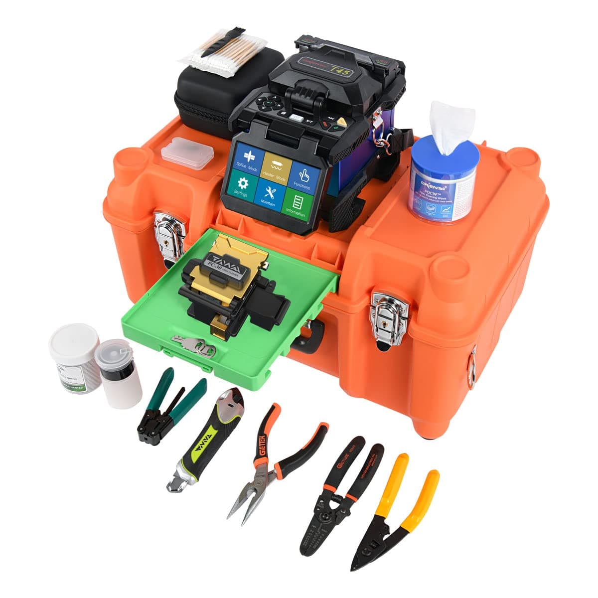 7s Fast Fusion Splicing Core Alignment SM Fusion Splicer Orientek T45 with 48,000 cutting cleavers