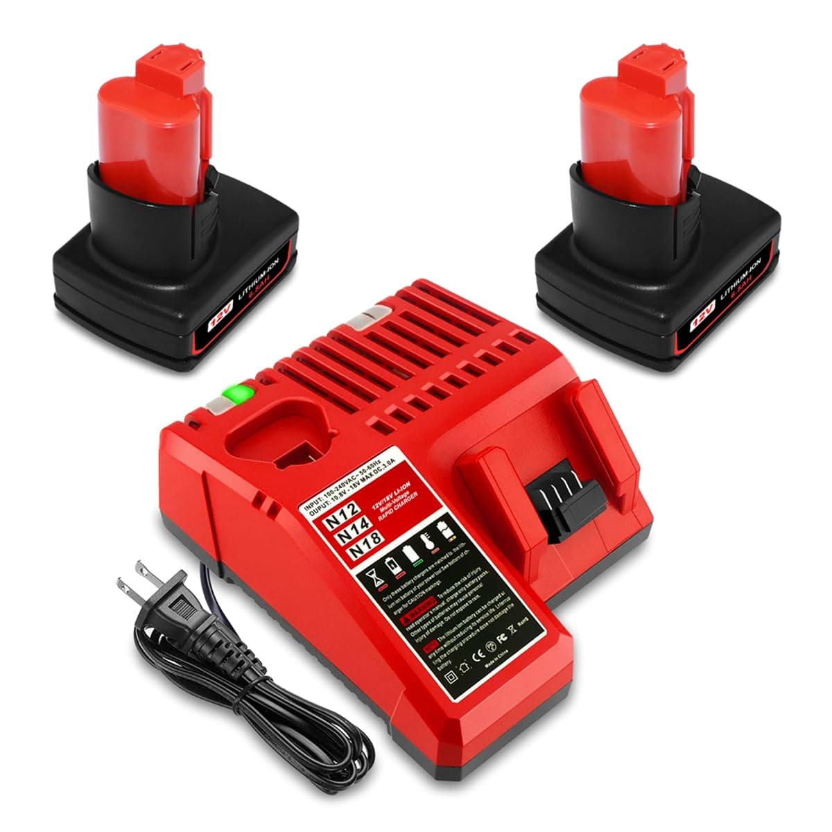 2 Pack 12V 6.5Ah Battery and Charger Combo Kit Replacement for Milwaukee 12V Battery and Charger XC 6.0Ah