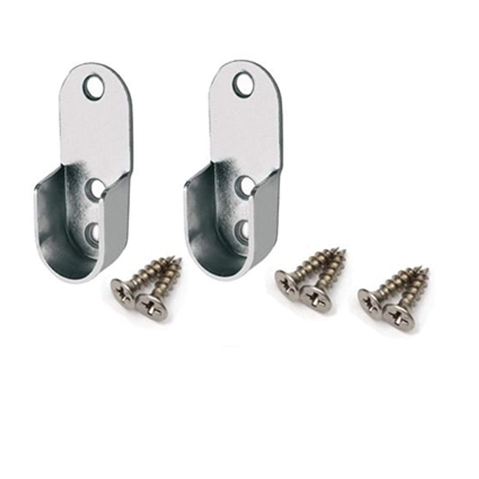 HOME CENTRE 2 x Chrome Oval Rail Tube Bracket Support & Screws 45x18x11mm