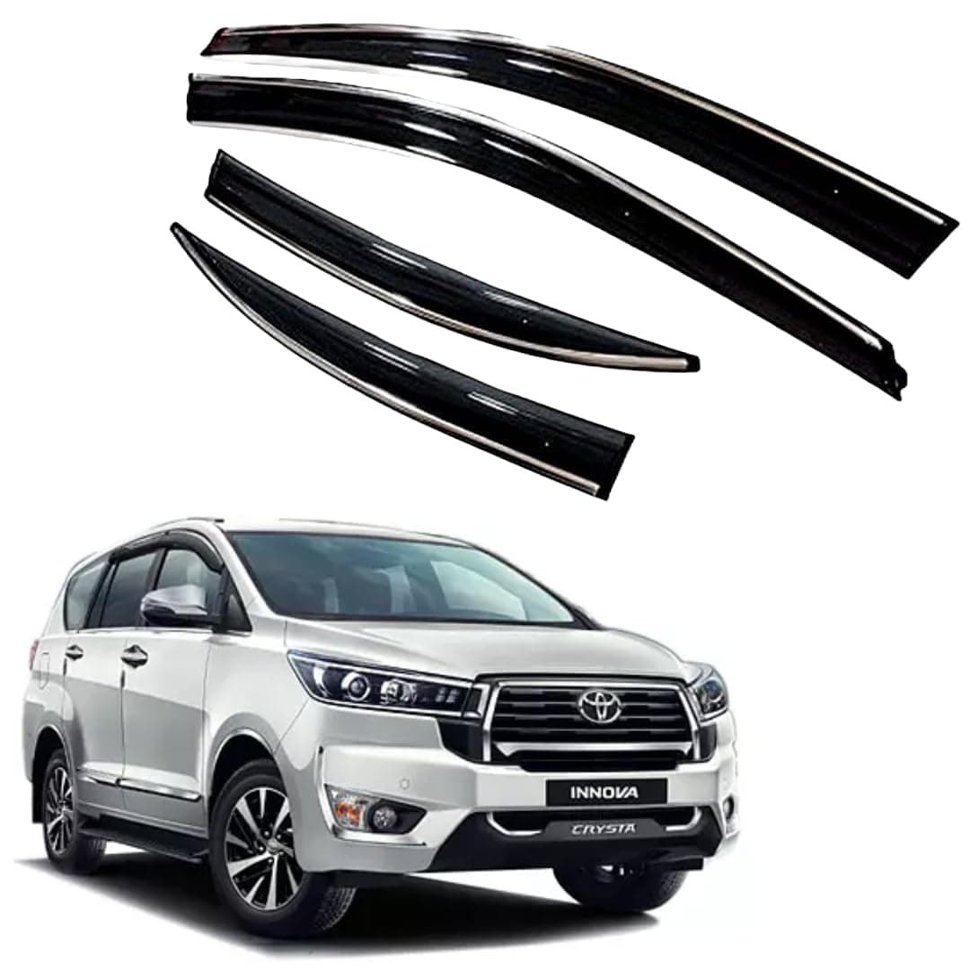 Premium Chromeline & Silverline Unbreakable Car Rear Window Wind Deflectors & Side Door Visor Rain Guard Compatible with (Toyota Innova Crysta (2021 Onwards))