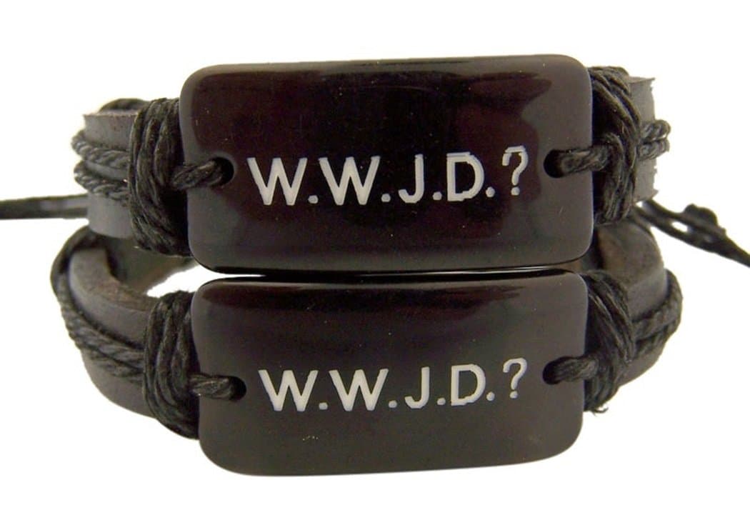 Acrylic WWJD? Plate on Adjustable Leather Rope Bracelet, Pack of 2