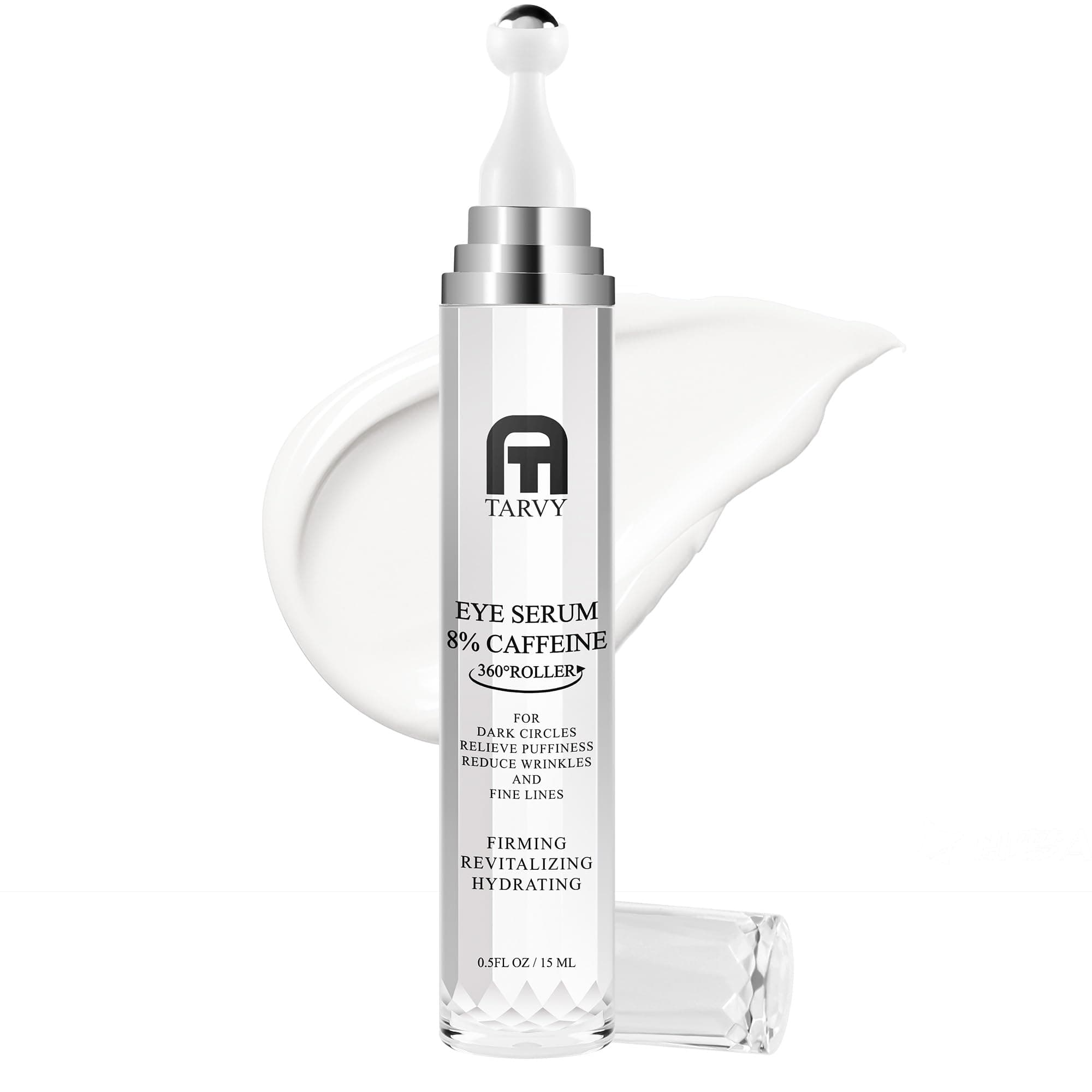 Powerful Caffeinated Eye Serum Formula: enriched with 8% caffeine, hyaluronic acid and collagen to reduce puffiness, dark circles, fine lines and wrinkles around the clock