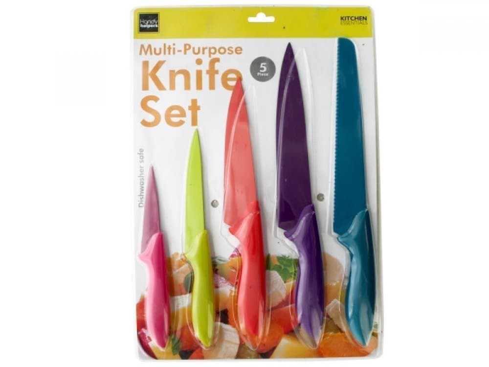 This 5 Piece Colorful Multi-purpose Knife Set Is a Good Addition to Your Kitchen Guaranteed. The Best Professional Cutlery Kitchen Aid You Ever Have. Great for Slicing Fruits, Vegetables, Cheeses, Meats, Breads and More. Amazing Chef Stainless Tool.