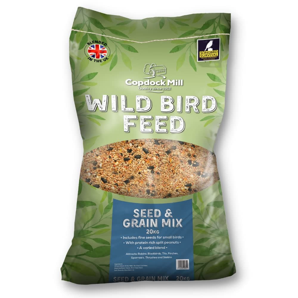 Copdock Mill Wild Bird Seed & Grain Mix 20kg Bag All Year Round High Energy Wild Bird Food 100% Natural Ingredients Including Sunflower Seeds and Peanuts