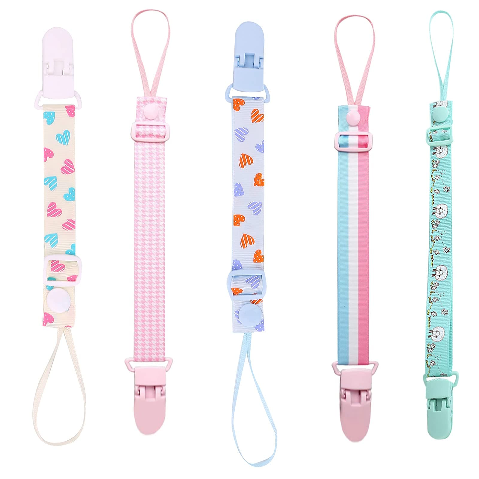 5 PCS Dummy Clips Baby Soother Chain Holder Strap Pacifier Holder Clip Soother Pacifier Chain Pacifier Clips Holder Bpa Free Dummy Chain Holder Plastic Teething Clip Binky Holder For Baby Girls Boys