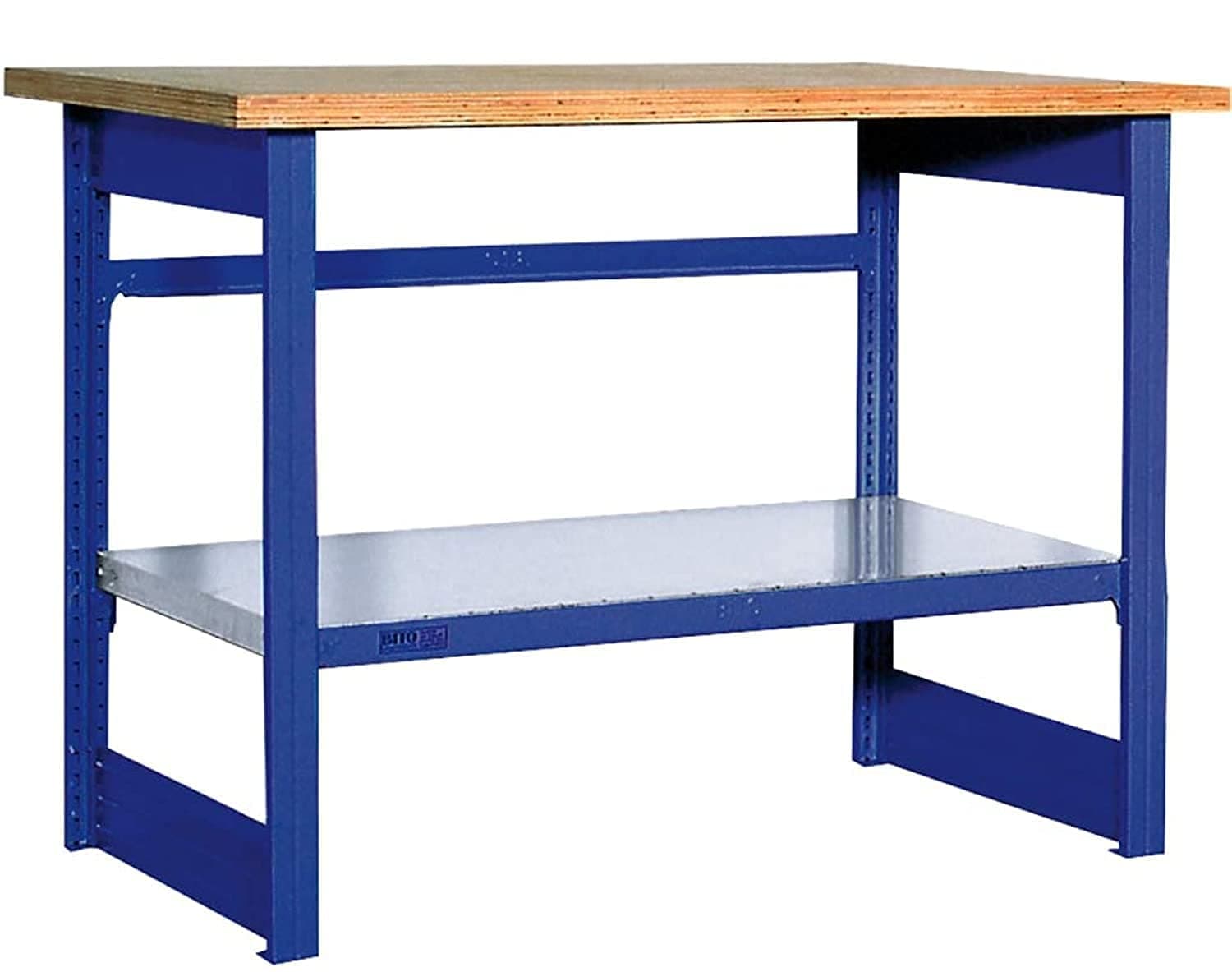 Workbenches with worktop. 1100mm long x 700mm deep x 880mm high. Galvanised steel workbench with solid wood worktop. Made in Germany.