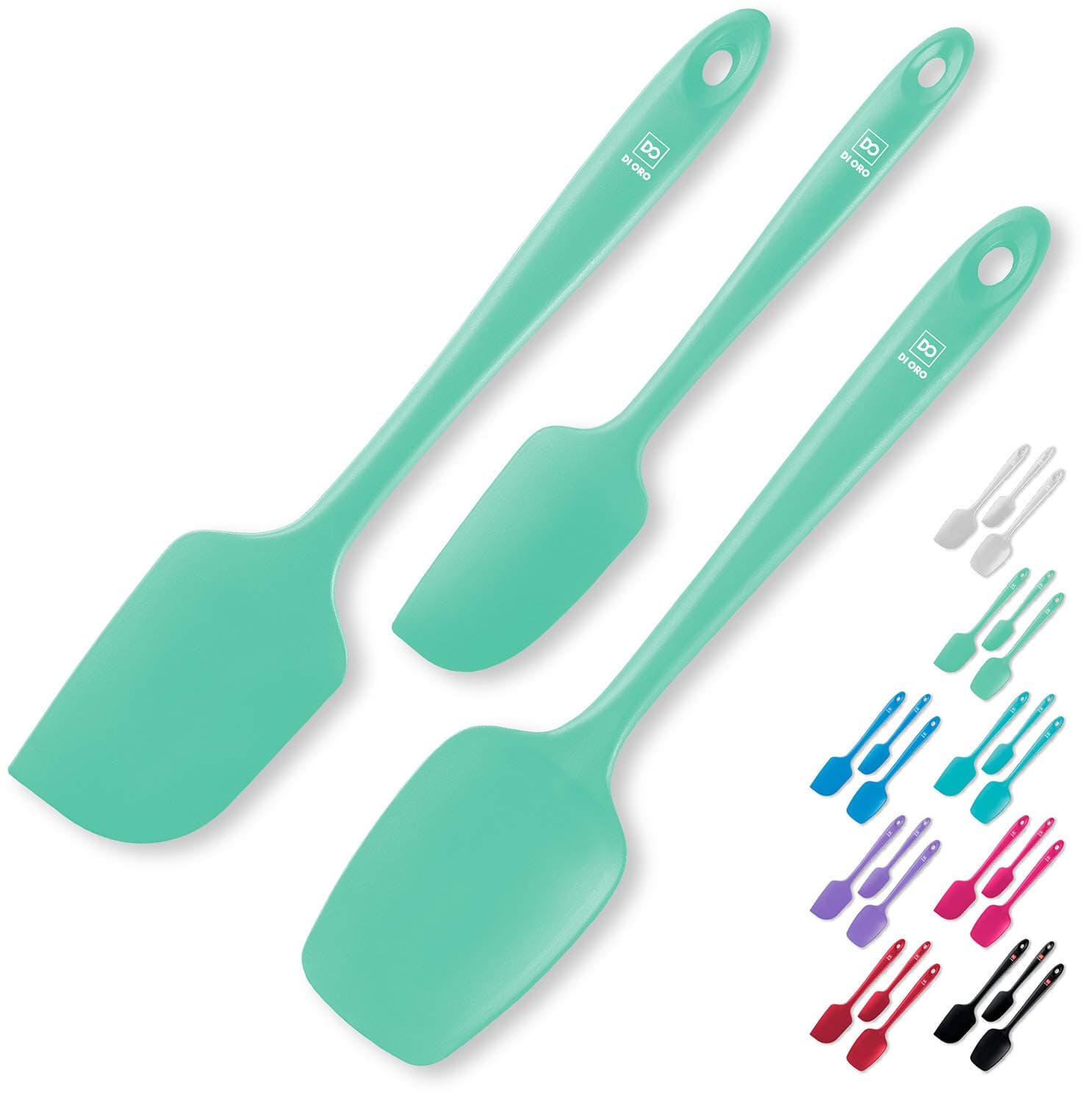 DI ORO Silicone Spatula Set - Rubber Kitchen Spatulas for Baking, Cooking, & Mixing - 600°F Heat-Resistant & BPA Free Silicone Scraper Spatulas for Nonstick Cookware - Dishwasher Safe (3pc, Mint)