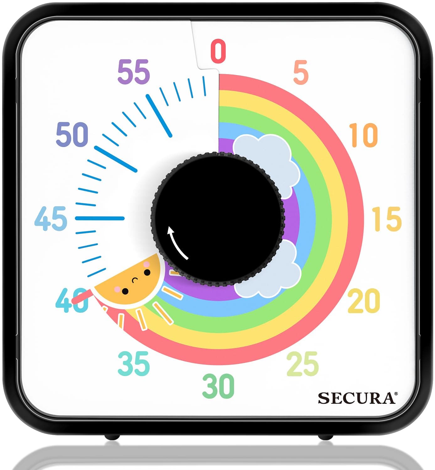 60-Minute Visual Timer, 7.5 Inch Magnetic Rainbow Countdown Timer for Classroom or Kitchen, Durable Mechanical Timer Clock with Magnetic Backing (Black & Sun)