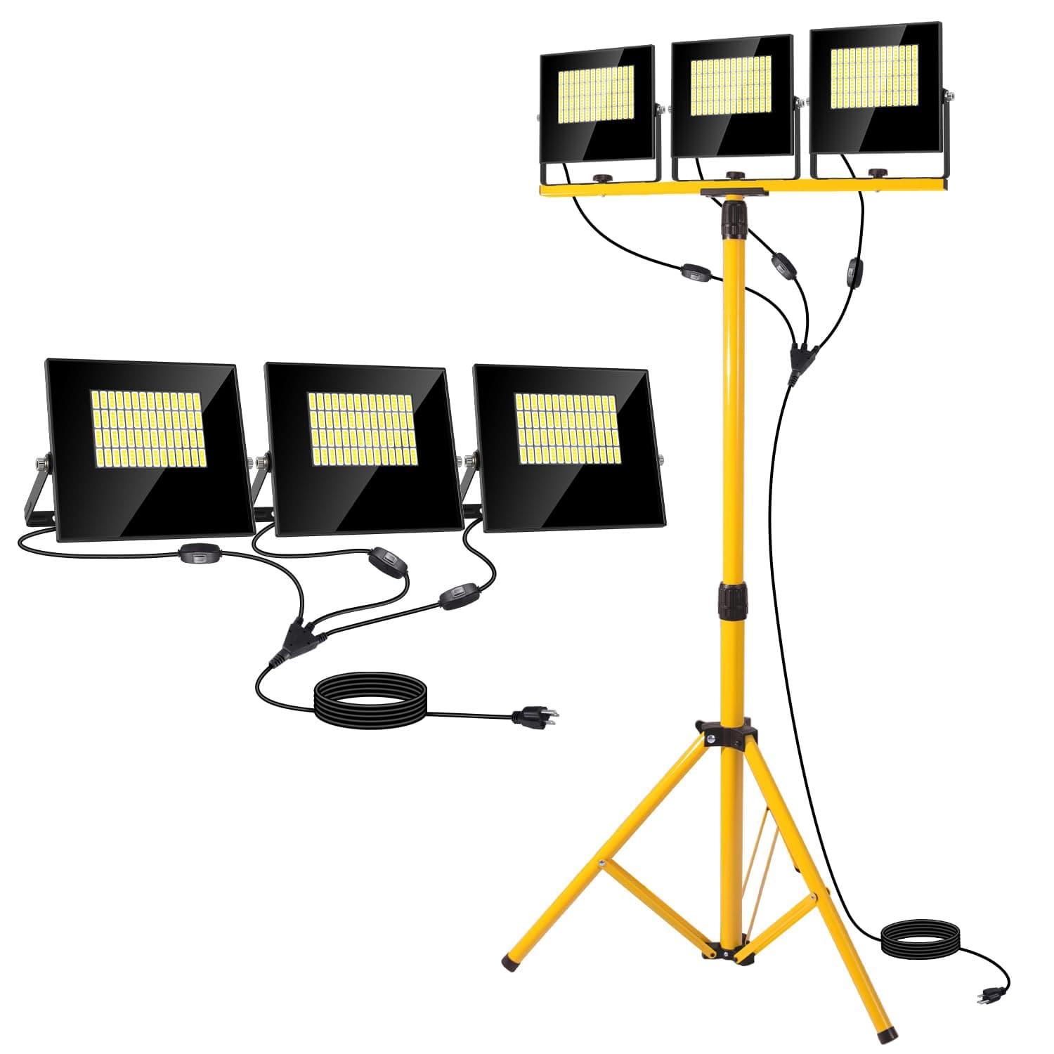 36000Lumen LED Work Lights with Stand - 3 Head Foldable Stand Work Light with 16FT Cord - IP67 Waterproof Tripod Lights for Outdoor Indoor Job Site Workshop Garage Construction Site Lighting
