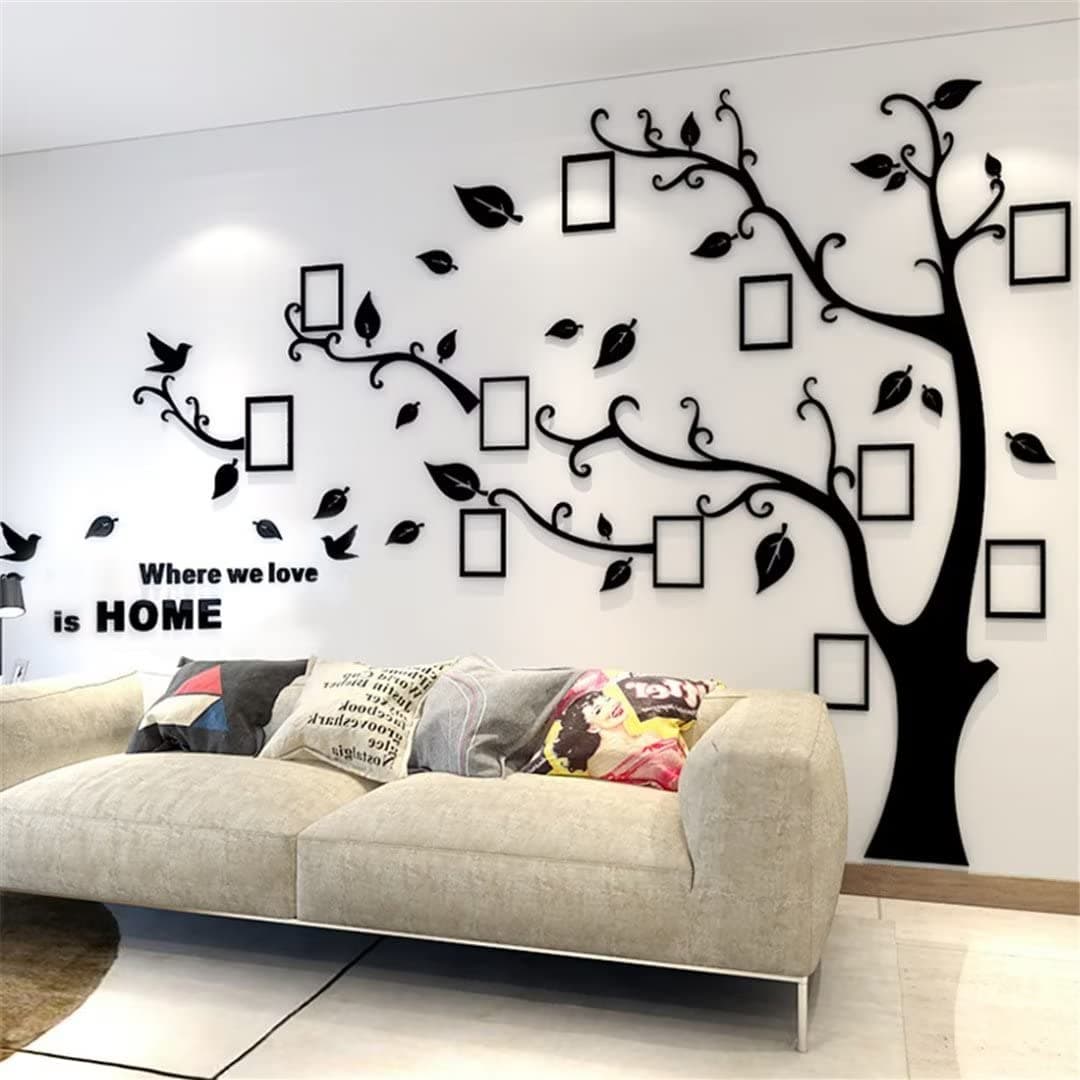 3D Tree Wall Stickers - DIY Photo Frame Tree Wall Decal Family Photo Frame Sticker Murals Wall Decor Living Room Bedroom TV Background Home Decorations (XXL:131 * 95in,Black Left)