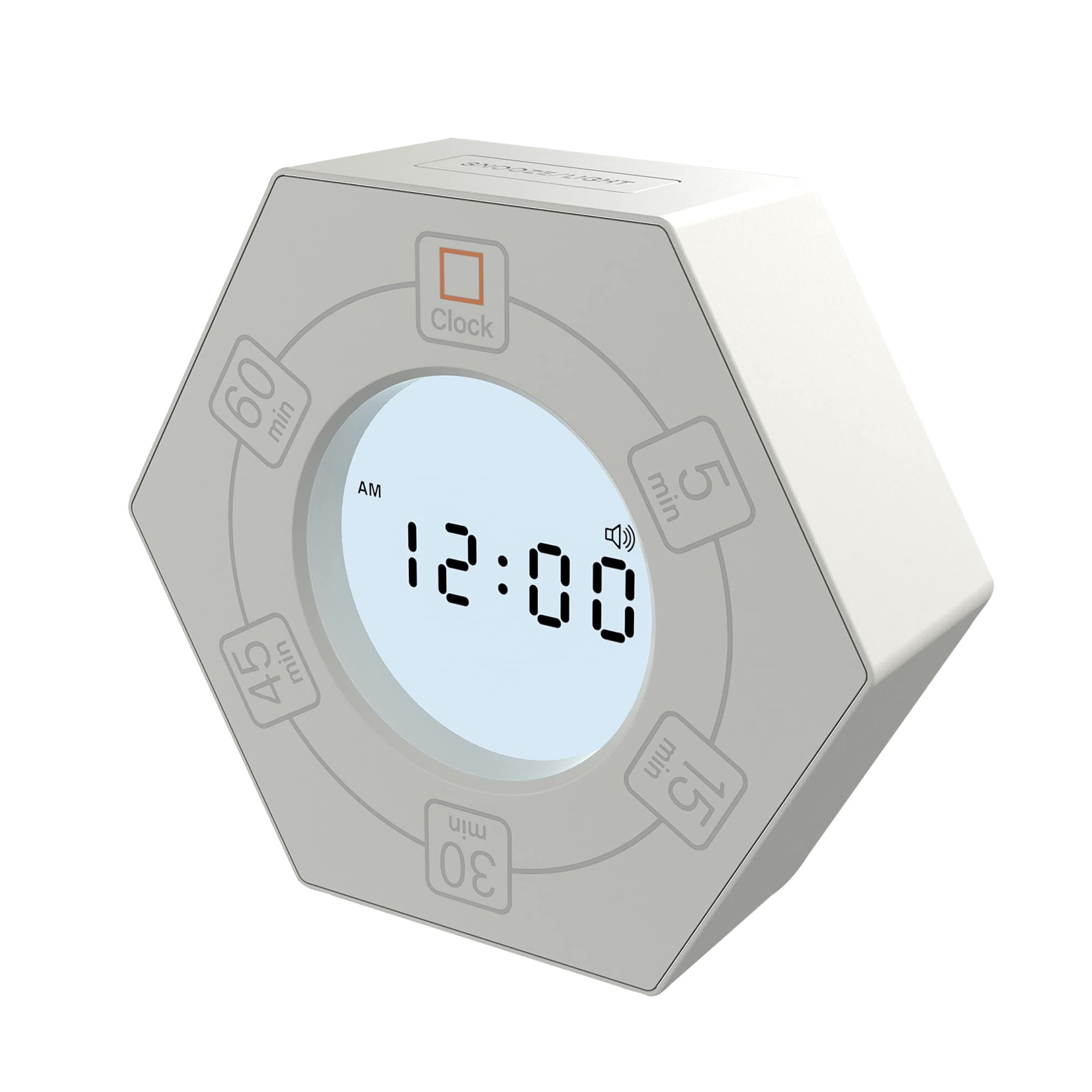 Hexagon Rotating Productivity Clock, Pomodoro Timer with 5,15, 30, 45, 60 Minute Presets, Timer for People with ADHD (White)