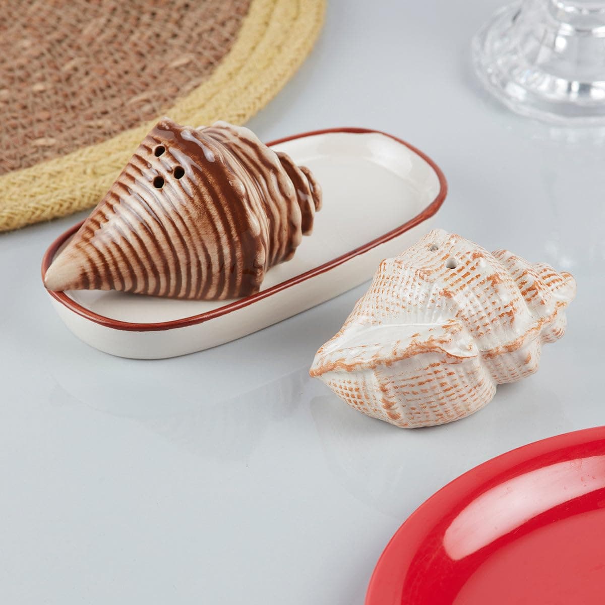 Kookee Ceramic Salt and Pepper Shakers Set with Tray for Dining Table Used as Namak Dhani, Shaker, Sprinkler, Spices Dispenser for Home, Kitchen and Restaurant (10148)