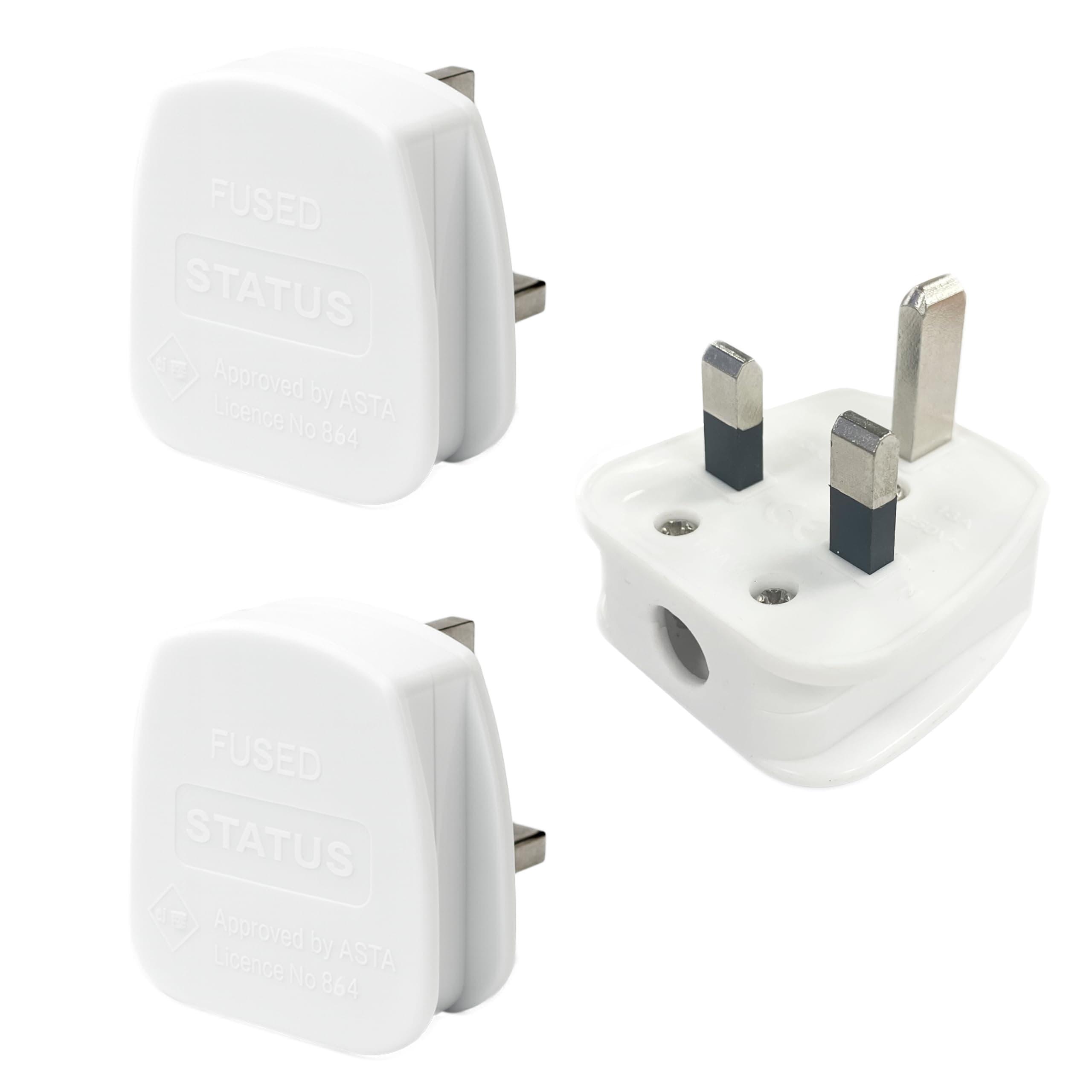 Status 13 A 3-Pin Plug - White (Pack of 3)
