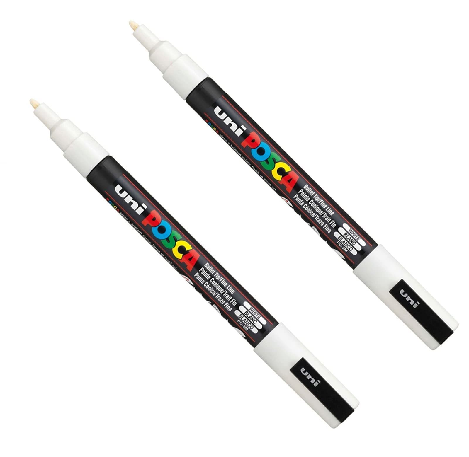 PC-3M Paint Marker Art Pens - 0.9-1.3mm Nib - White Ink - 2 Pack