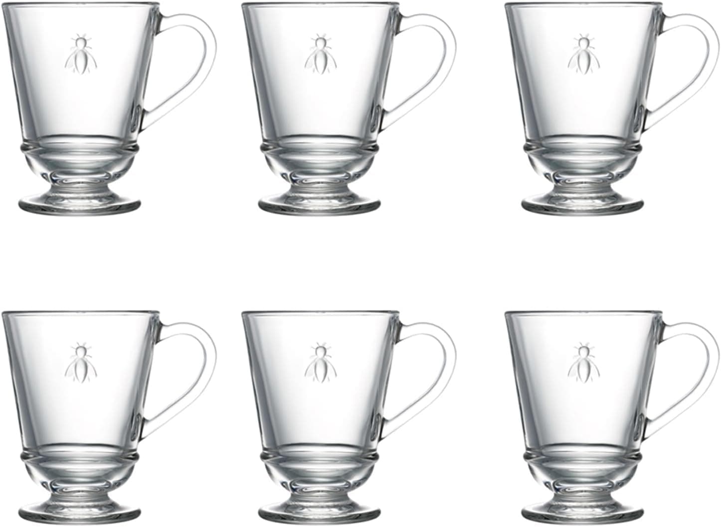 La Rochere Napoleon Bee Glass Coffee Cups, 6 Pack - 9 oz - Clear - Dishwasher Safe