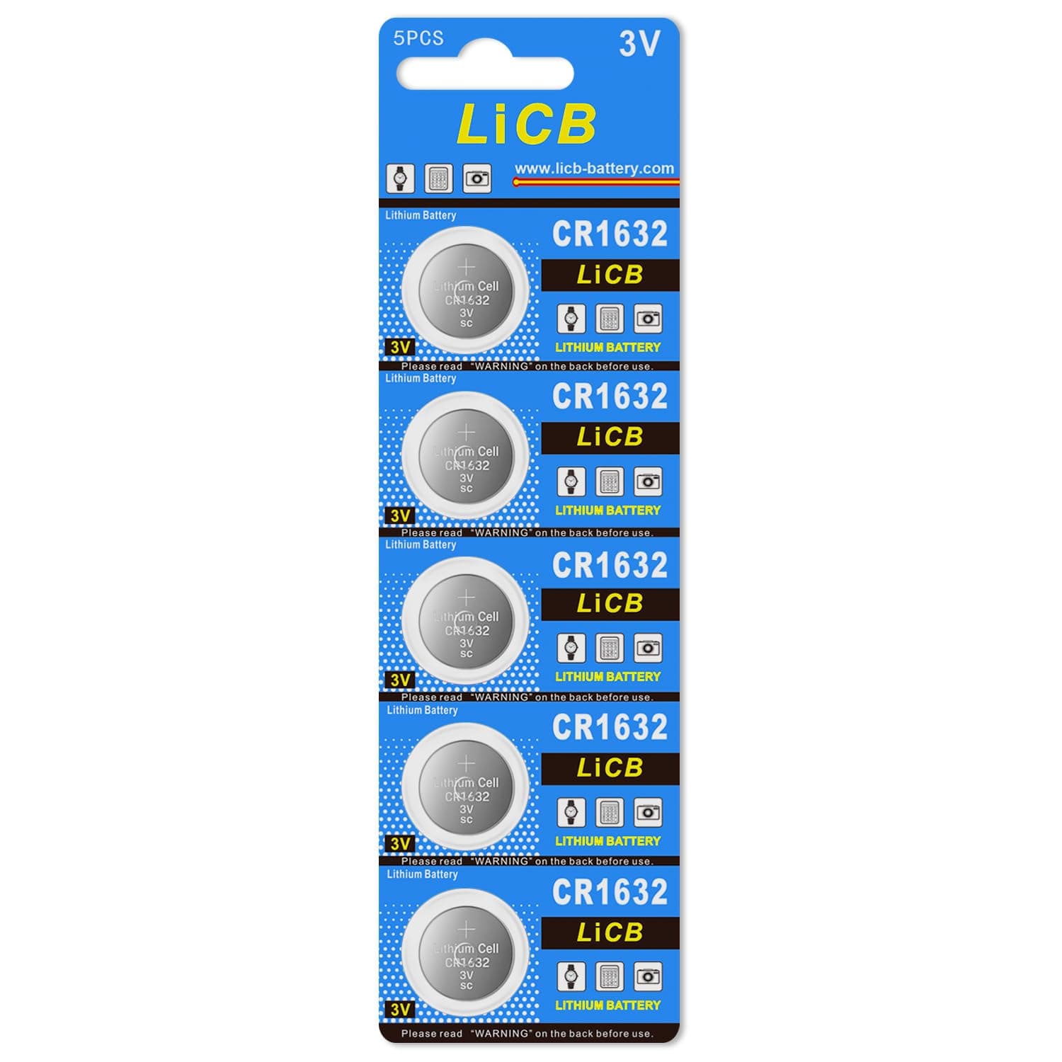 LiCB 5 Pack CR1632 Battery, Long-Lasting & High Capacity CR 1632 Lithium Batteries for Car Remote & Key Fob,3V Coin & Button Cell