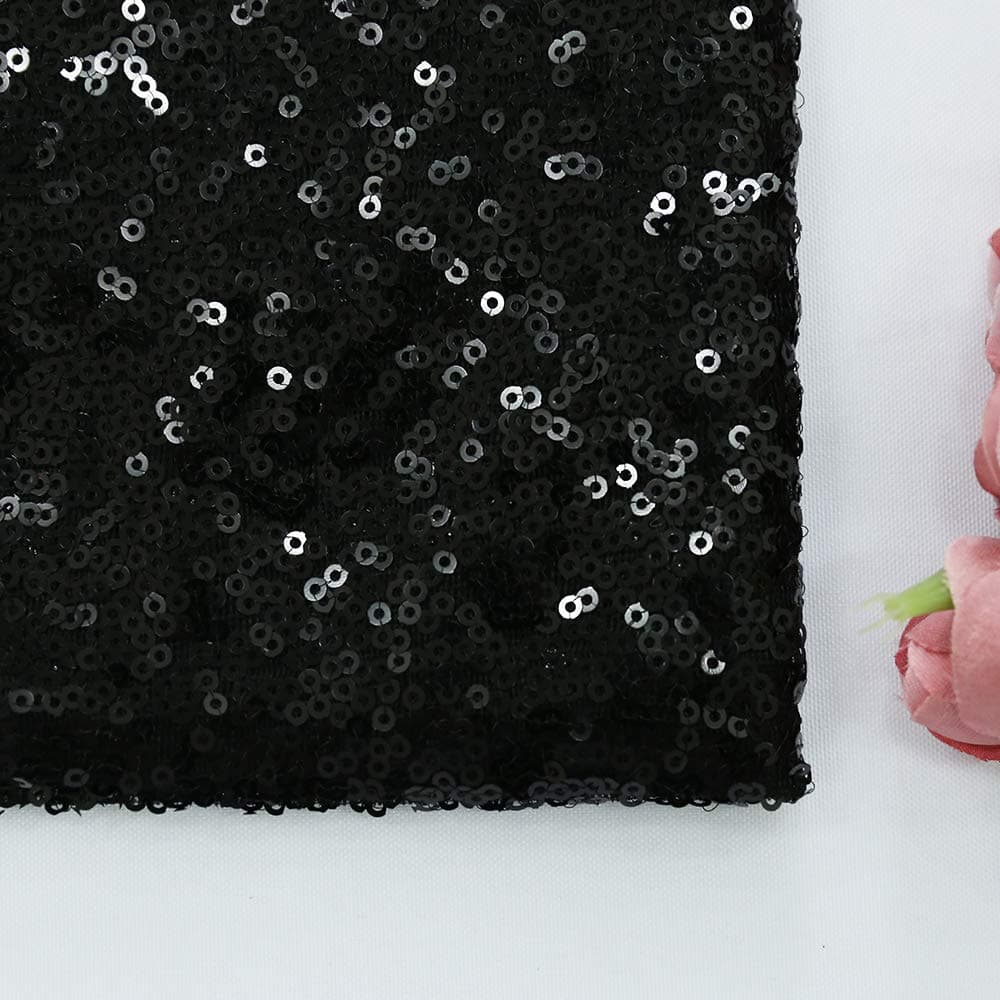 Zdada 1 Yard Black Sequin Fabric - 36"x48" Sequin Tablecloth Party Glitter Table Runner Wedding Aisle Runner Decoration