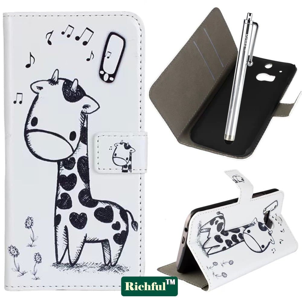Richful(TM) Quality Cute Cartoon Giraffe Pattern Flip PU Leather Stand Wallet Case Cover Compatible with HTC One M8,Sent Stylus Pen