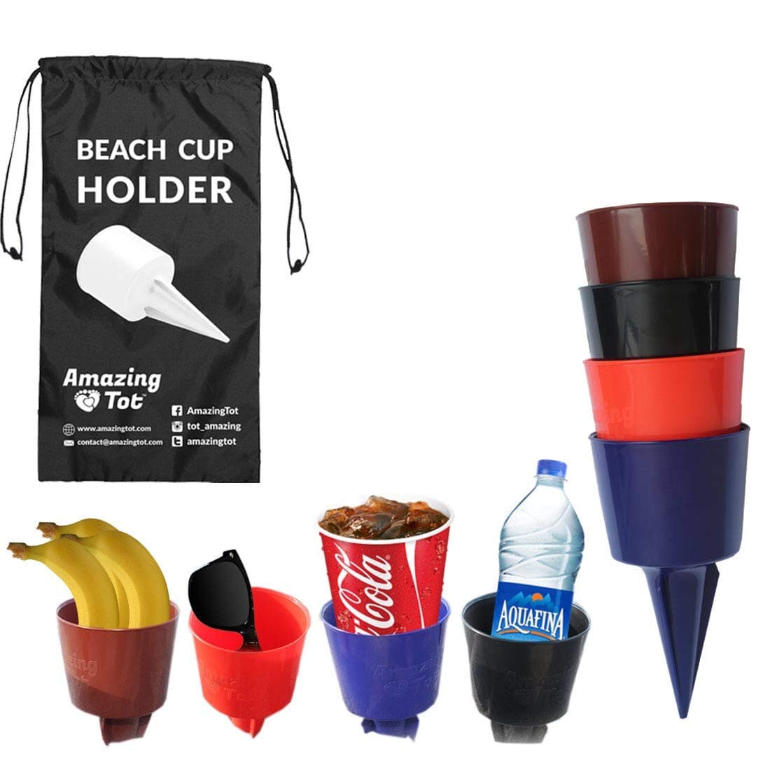 Sand Drink Holder | Beach Cup Holders | Sand Coaster | Perfectly Sized Beverage Holder For Beach, Garden, Picnics & Parties - Holds Drinks, Phone, Keys and Small Items in Sand & Grass - Patent Pending