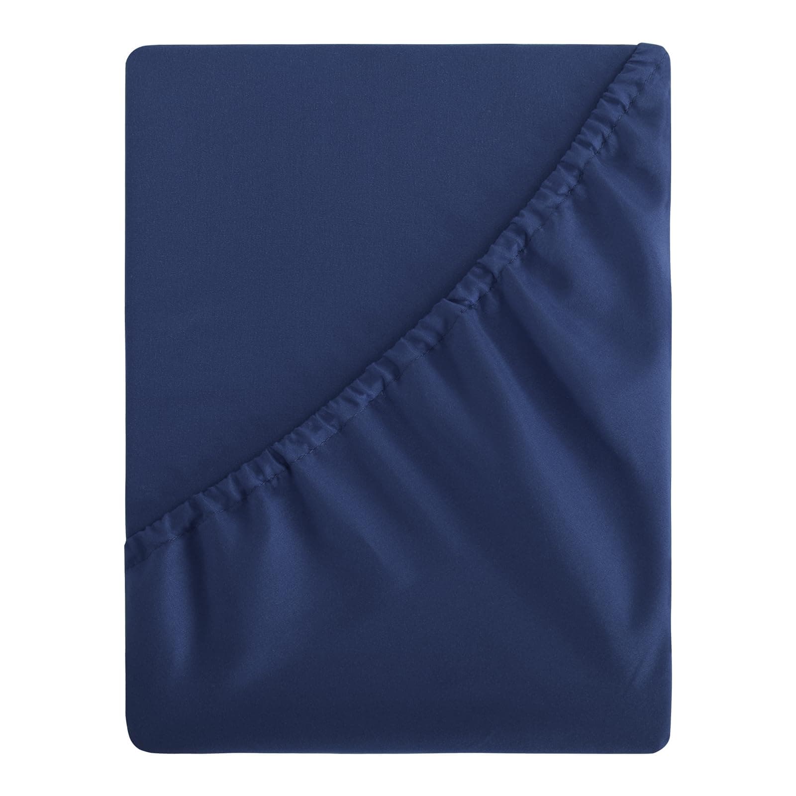 Aisbo King Size Fitted Sheet Navy Blue - Extra Deep Pocket Bed Sheet 16 inch 40 cm - Microfiber Bottom Sheet, 150x200cm