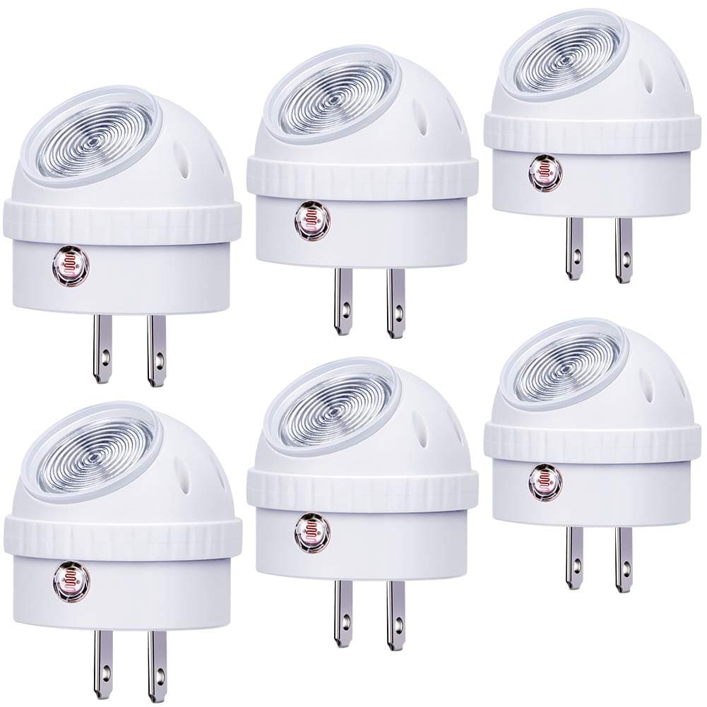 Emotionlite Plug-in Night Lights, Warm White LED Nightlight, 360° Rotation, Dusk to Dawn Sensor, Kids, Adult, Bedroom, Hallway, Bathroom,Kitchen, Stairways, Corridor, 6 Pack