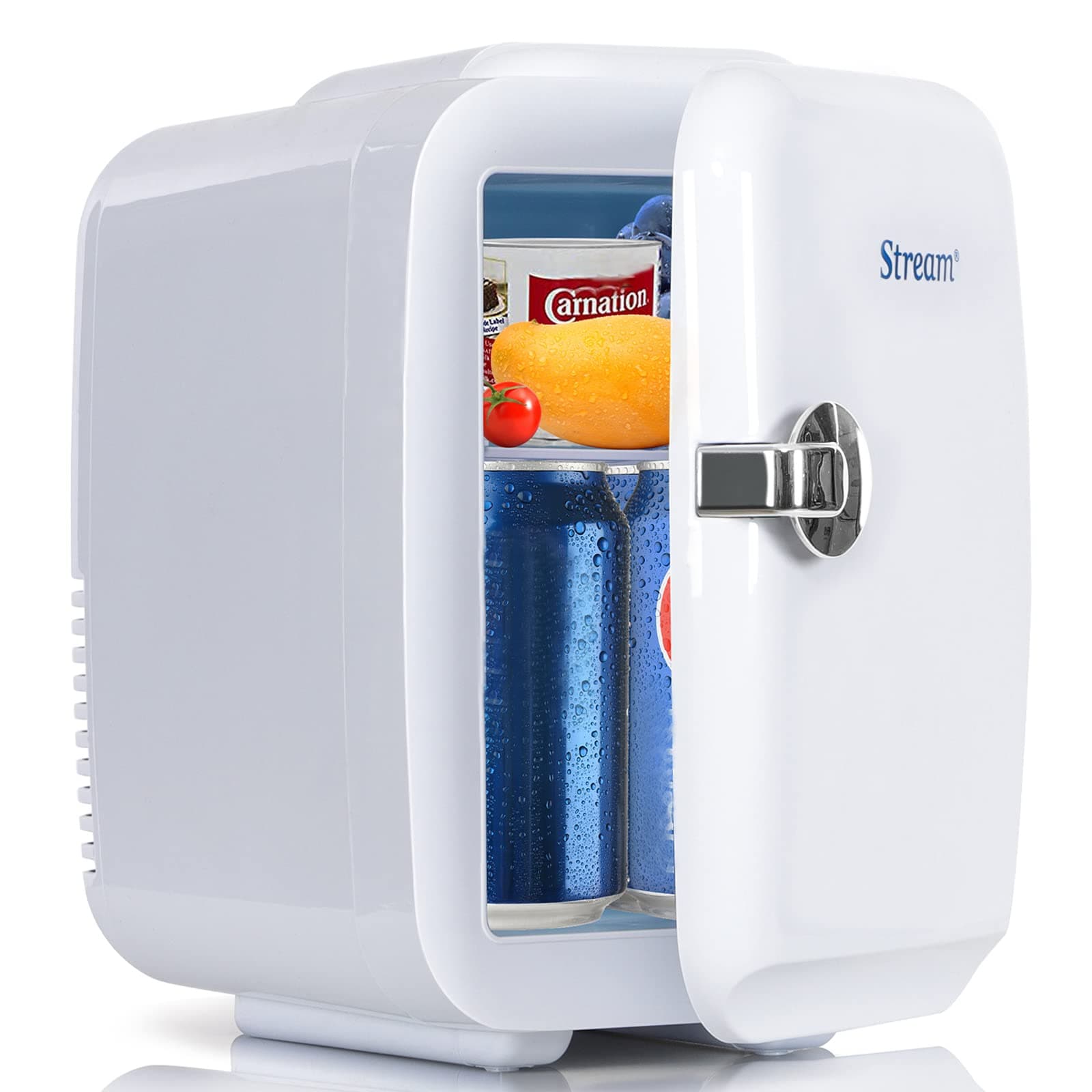 Mini Fridge, 4L/ 6 Can Compact Portable Personal Cooler and Warmer, AC/DC UK Plug or 12V Car Powered, Small Thermoelectric Cooler for Car, Skin Care, Cosmetics, Food, Bedroom, Office, Dorms