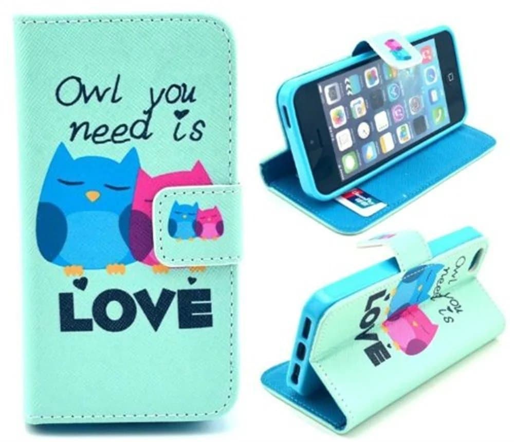 iPhone 5S Case,iPhone SE Case, Welity Retro owl Love PU Leather Wallet Type Magnet Design Flip Case Cover Credit Card Holder Pouch Case for Apple iPhone 5S/SE/5G