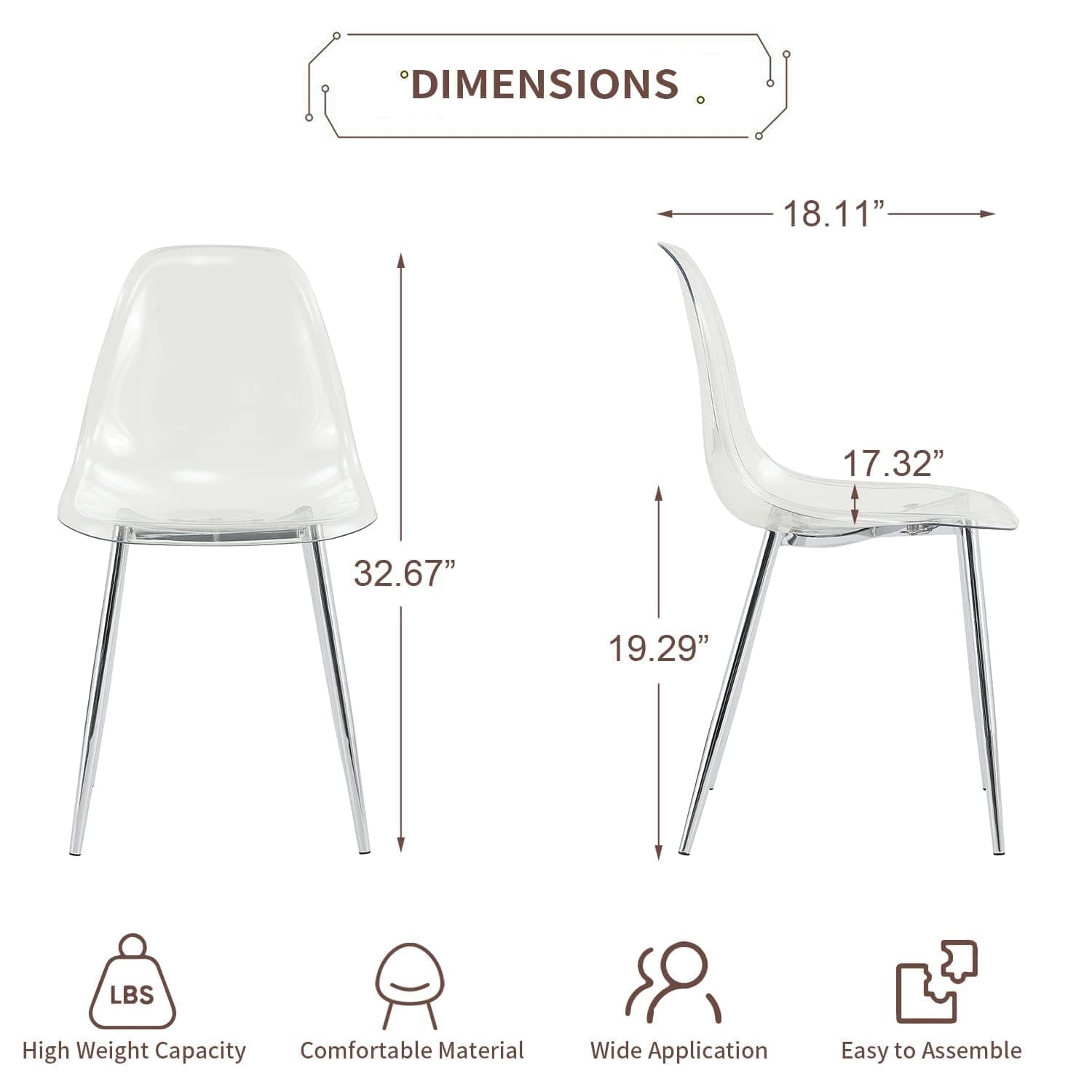 Baysitone Clear Dining Chairs Set of 4, Modern Kitchen Chairs with Transparent Seat, Acrylic Accent Side Chairs with Metal Legs for Dining Room, Kitchen, Living Room with Silver