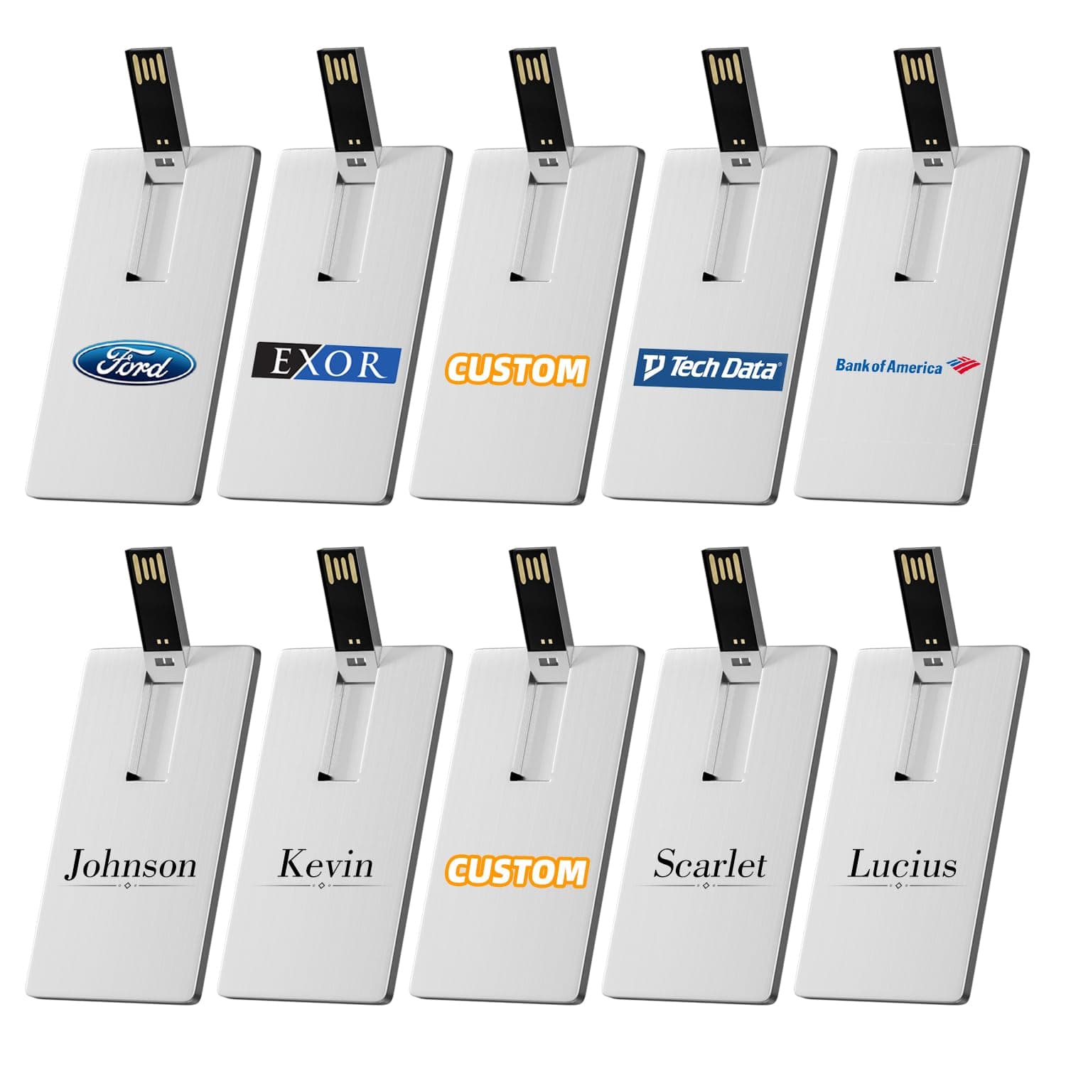 Bilious Custom Personalized USB Flash Drive 20Pack 4GB/8GB/16GB/32GB/64GB/128GB/256GB, Metal Credit Card Bank Card Shaped Thumb Drive, Waterproof Memory Stick Small Size USB Drive Gift