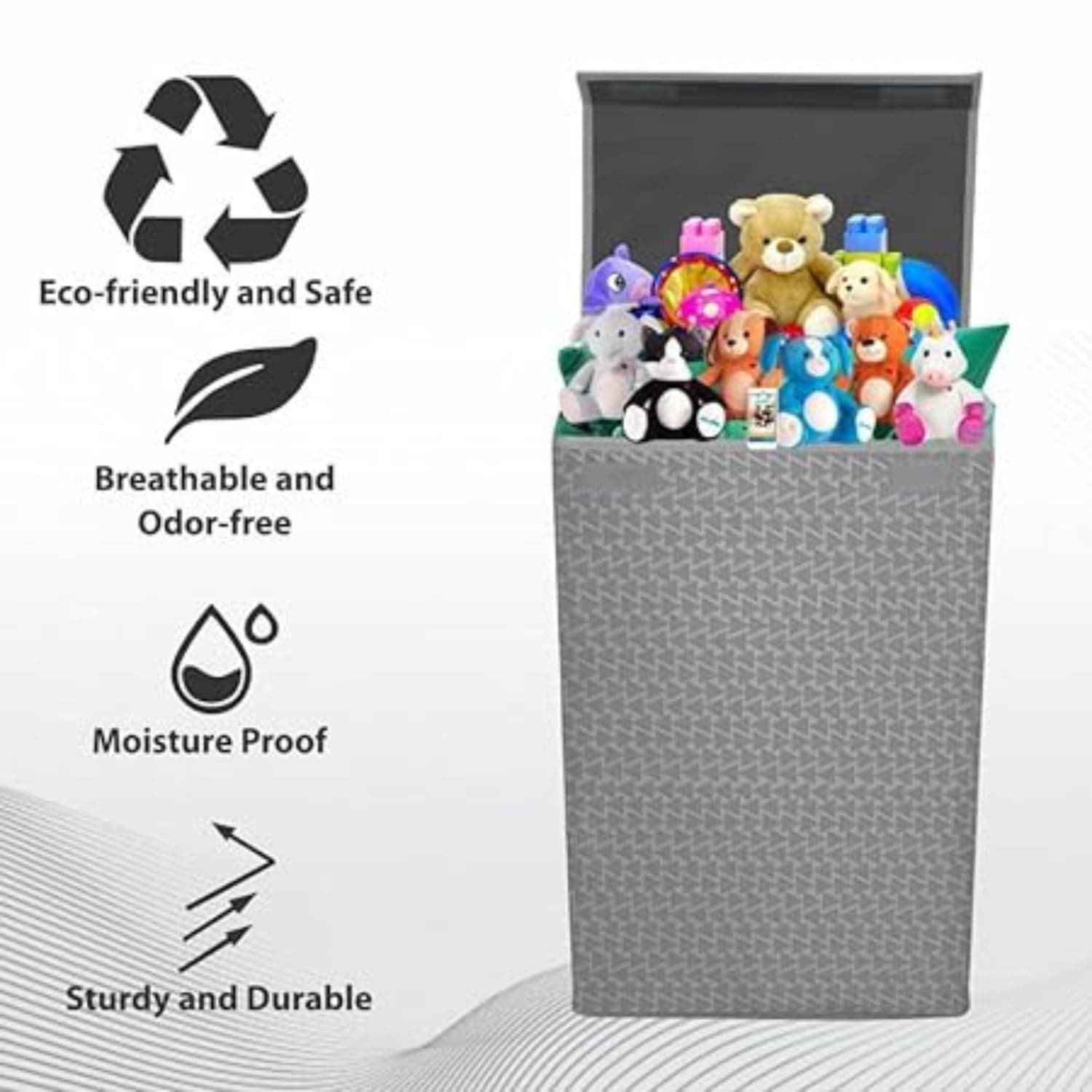 Double R Bags Stylish Foldable Laundry Bag with Handle for Clothes, Toys & Home Storage | Grey Organizer Basket, 57x30x42 cm | 1 Large Compartment | Space-Saving & Durable (Pack of 1)