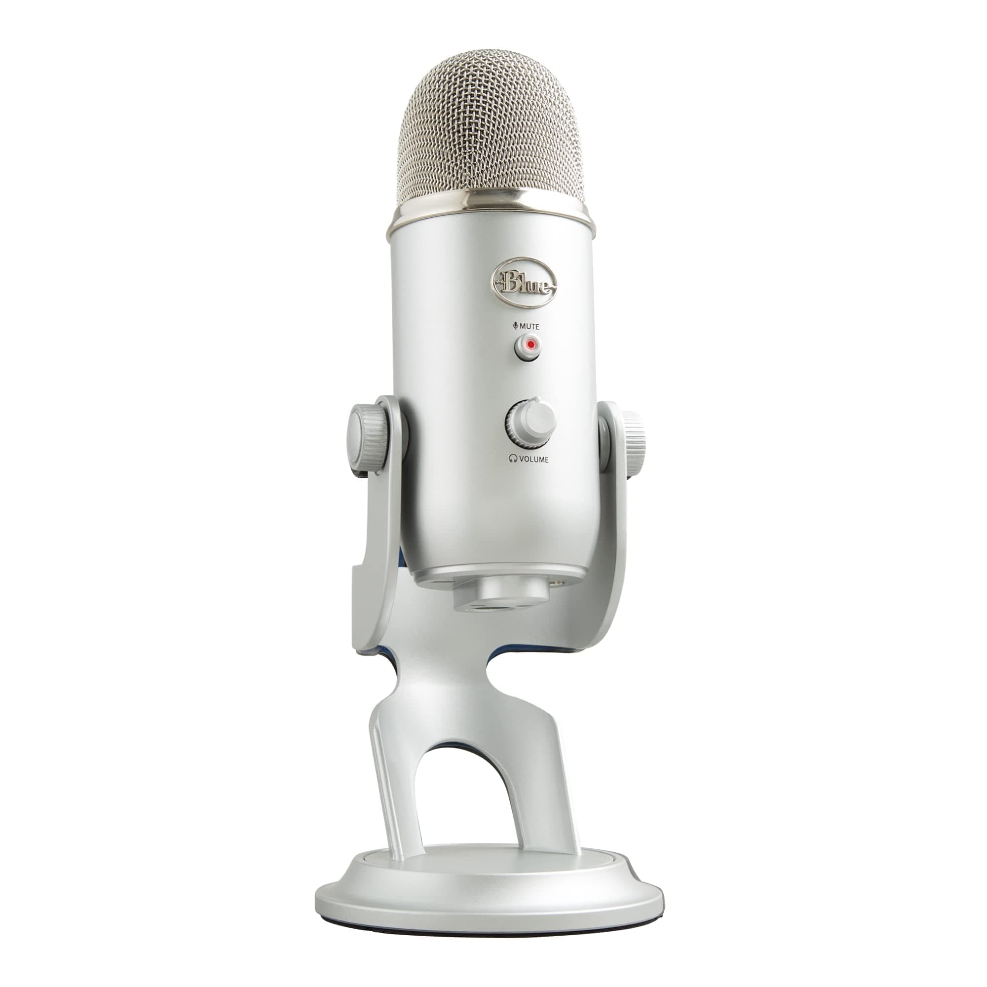 Logitech Blue Yeti USB Microphone for Recording, Streaming, Gaming, Podcasting on PC and Mac, Condenser Mic for Laptop or Computer with Blue VO!CE Effects, Adjustable Stand, Plug and Play - Silver