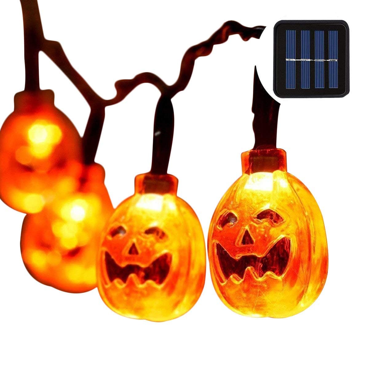 Halloween Solar Lights with Pumpkin Lights,halloween string lights 33ft 50LEDs,Orange Halloween Lights Outdoor for Patio, Garden,Parties (IP65,8 Light Modes Warm White) …