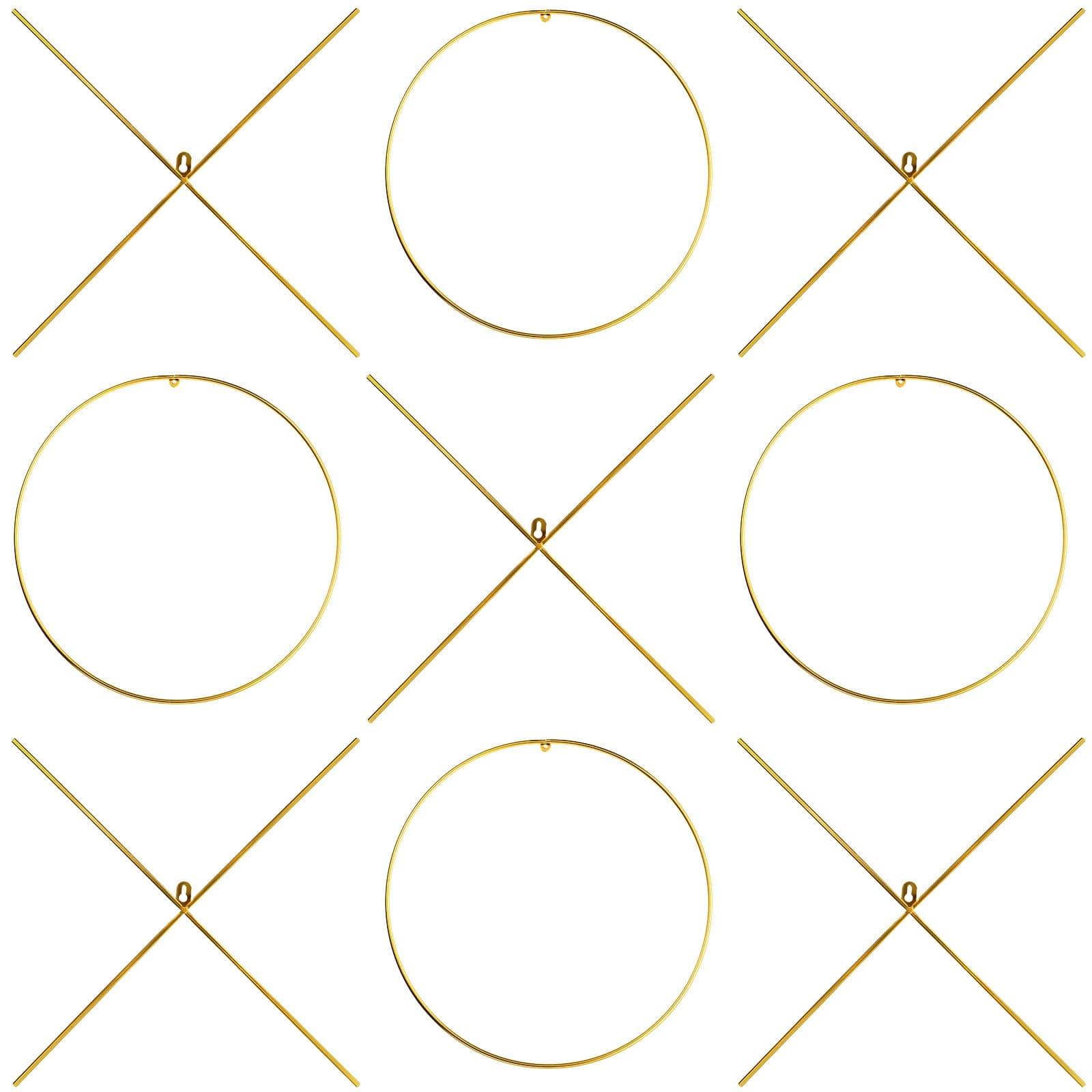 Hicarer 9 Pcs X and O Shaped Wall Decor Tic Tac Toe Wall Decor Metal Hanging Art Sign Contemporary Modern Home Decoration for Living Room Bedroom Bathroom Kitchen or Office, 14.2" L x 14.2" W(Gold)