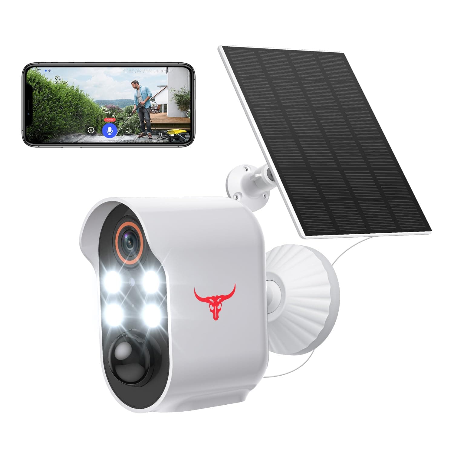 1080P Security Camera, AI Human Detection, Live View, Night Vision, 2-Way Audio, IP65 Waterproof, Cloud Storage, Wireless Indoor/Outdoor Surveillance Bullet Cam (Solar Panels included)