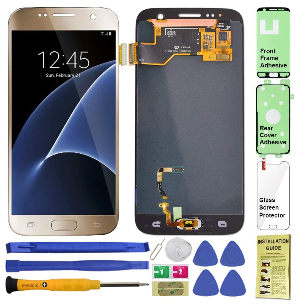 Display Touch Screen (AMOLED) Digitizer Assembly with Home Button for Samsung Galaxy S7 (5.1 inch) All Models G930 G930A G930P G930T G930V G930R4 G930F G930W8 G930U (Repair Tools) (Gold)