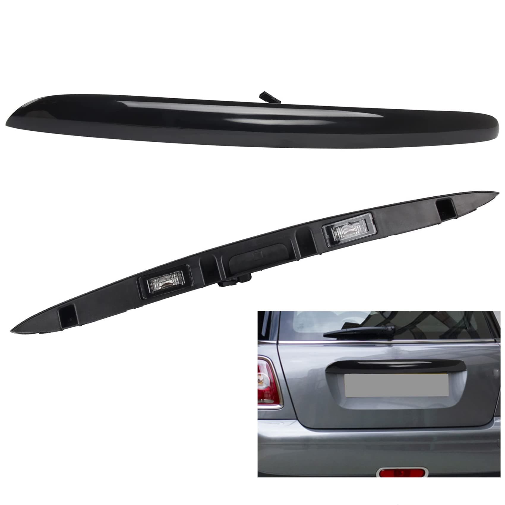 Rear Trunk Hatch Handle with Lamp, Black Tailgate Trim Lid Trunk Liftgate Release Pull Handle Compatible with 2005-2015 Mini Cooper R56 R57 Series Backhatch Release Handle 51132753603