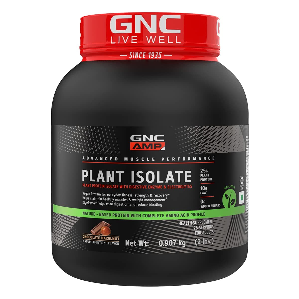 AMP Plant Isolate Protein | 2 lbs | 26 Servings| Vegan Protein | Lactose Free & Soy Free |DigeZyme For Easy Digestion | Active Lifestyle | Healthy Muscles| Chocolate Hazelnut | 907 gm