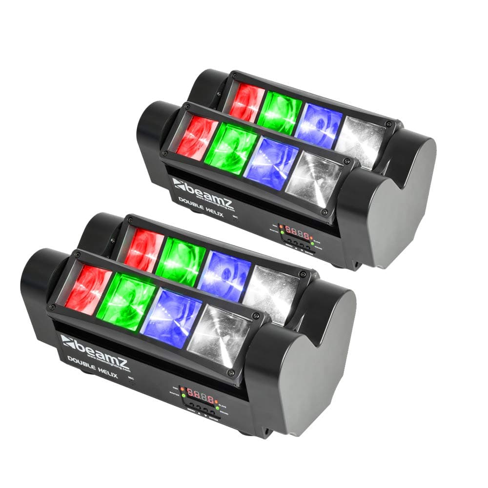 BeamZ MHL820 Double Helix LED DJ Light Effect Twin Pack - 8X 3W RGBW LEDs, DMX Controlled DJ Party Light System with Sound Activation & DMX Cables for Disco Clubs & Live Events