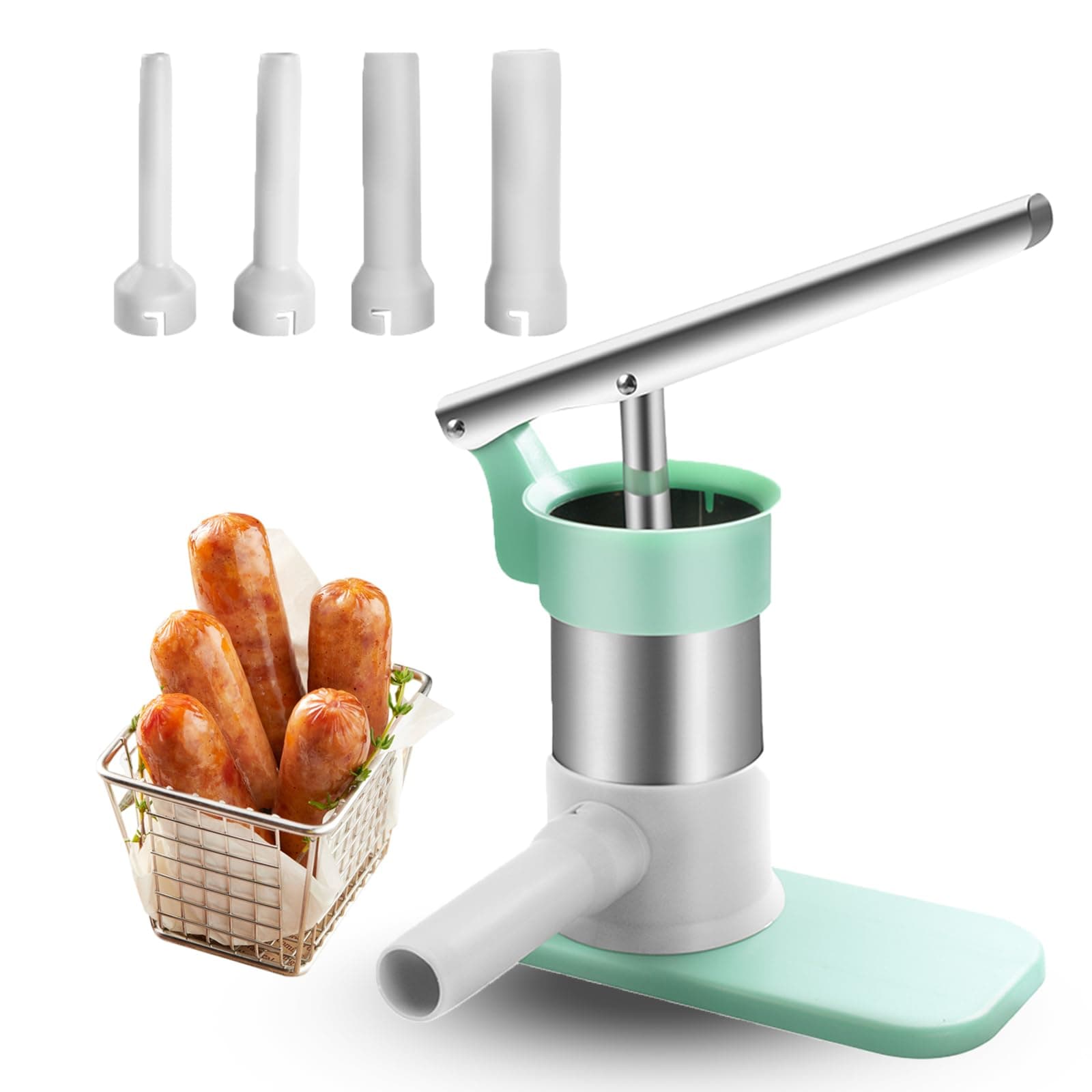 Sausage Stuffer,New Sausage Making Tool with 4 Stuffing Tubes,Stainless Steel Enlarged Stuffing Cylinder,Suitable for Kitchens,Dining Rooms,Makes Delicious Sausages in Various Sizes…