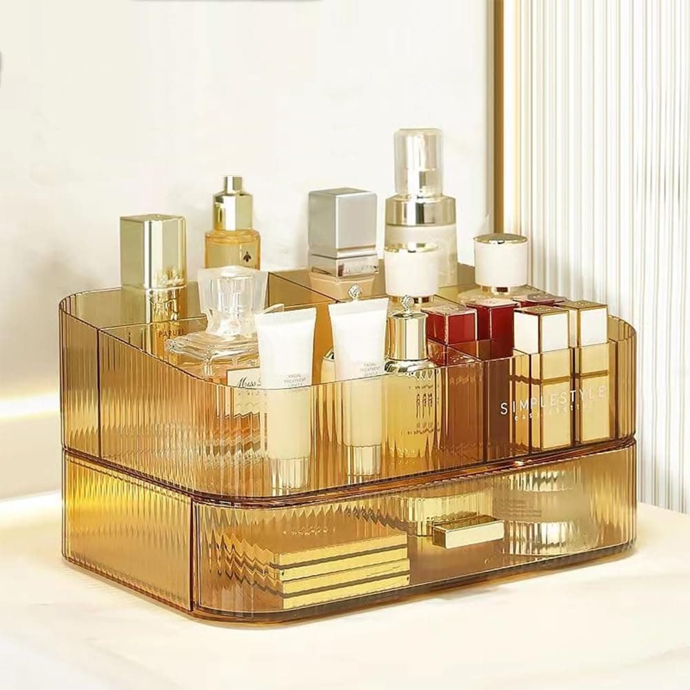 MIUOPUR Makeup Organizer with Stackable Drawers, Bathroom Vanity Organizers and Storage, Ideal for Desk and Dresser Countertops, Great for Cosmetics, skincare, Lipsticks, Nail Care -Amber