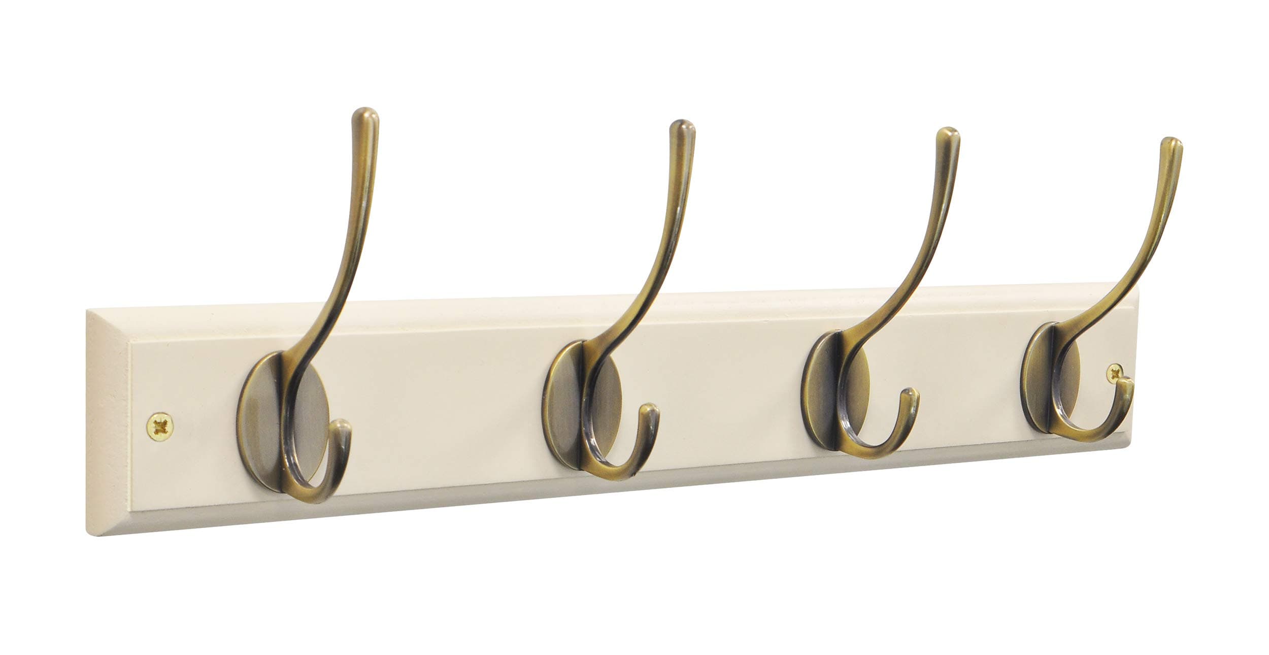 keypak Victorian 4-Hook Wall-Mounted Coat Rack, Cream, Brass