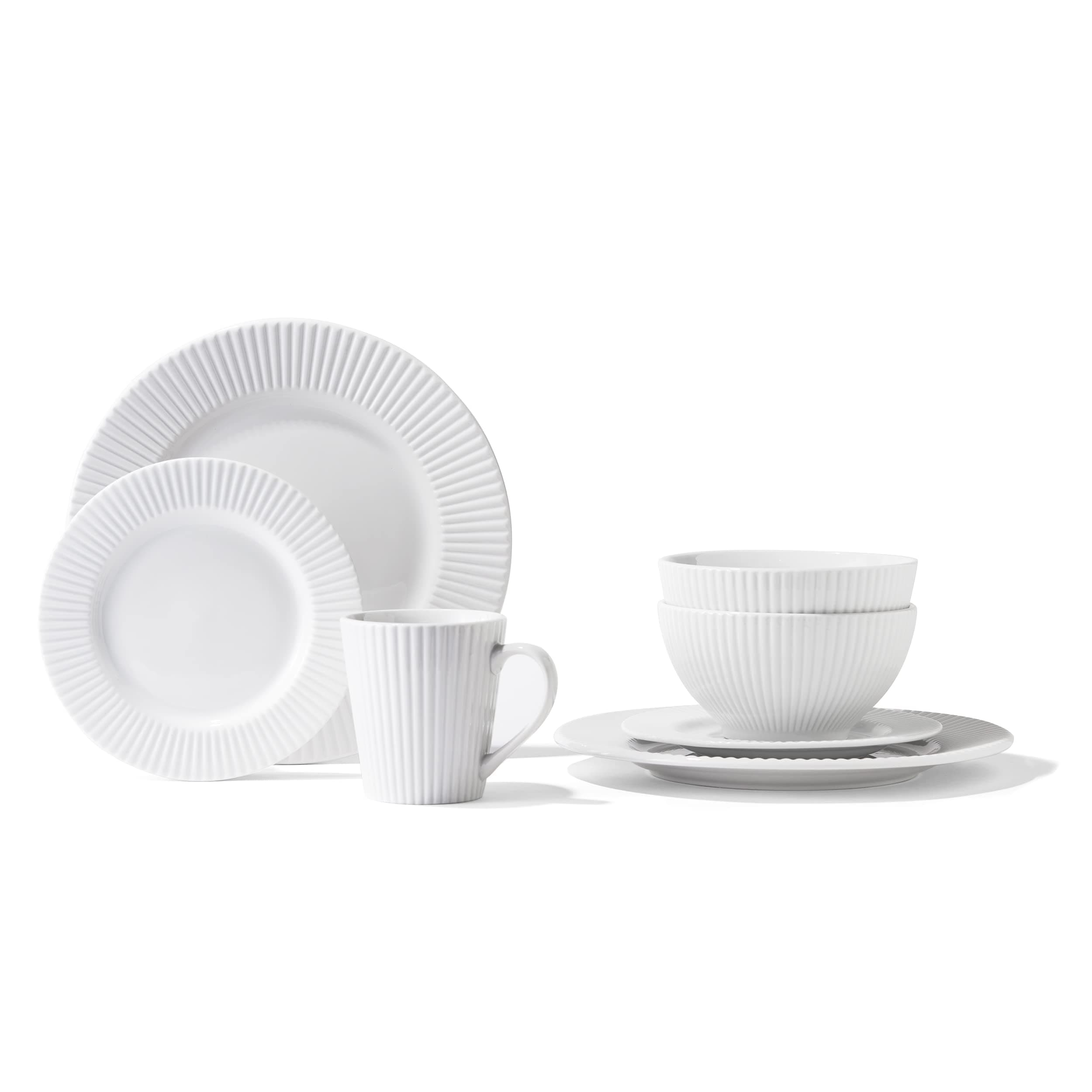 Elle Décor Reese Round Dinnerware Set – 16-Piece Porcelain Dinner Set w/ 4 Dinner Plate, 4 Salad Plates, 4 Bowls & 4 Mugs – Unique Gift Idea Any Special Occasion or Birthday, Reese White (7857-16-RB)