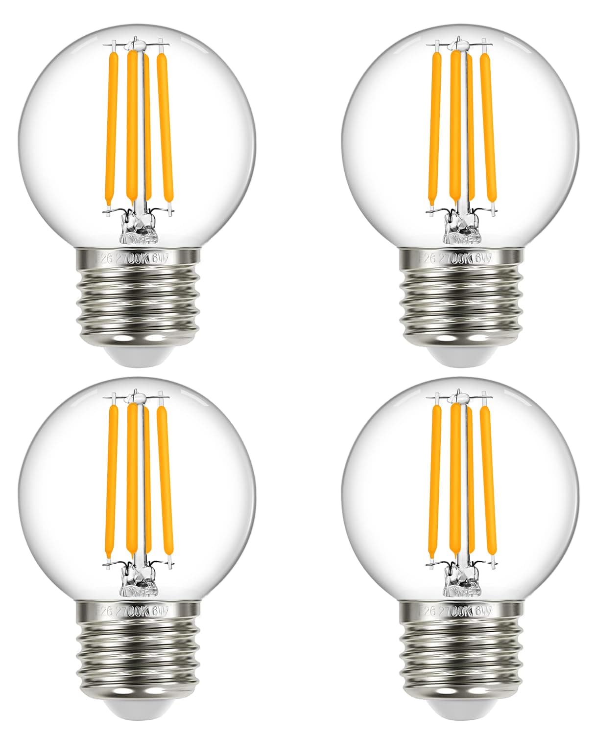 G16.5 LED Light Bulbs 60 watt, Globe Small Light Bulb, E26 Bulb Neutral White 4000K, Led Edison Bulb 6W for Celling Fan, Chandelier, Vanity Light with 90+ CRI, 750LM, Non-Dimmable, 4-Pack