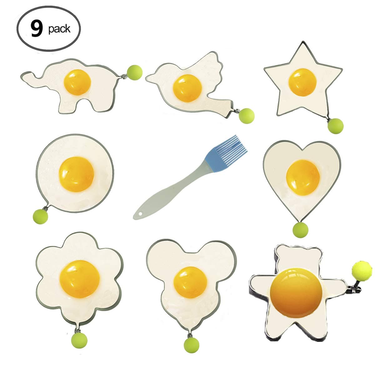 Egg Rings Beichen 9PCS Stainless Steel Fried Egg Pancake Shaper Non-Stick Mould with Handle for Griddle Pan Kitchen Tool