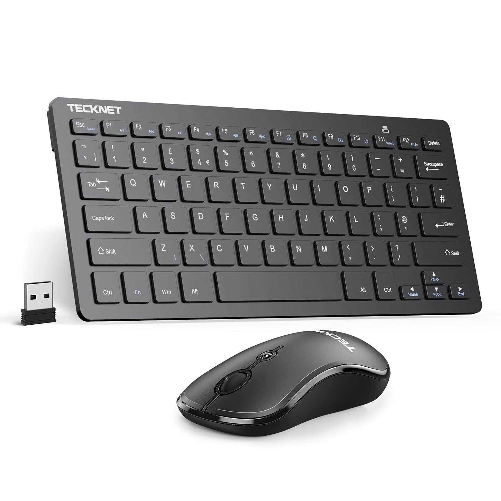Mini Wireless Keyboard and Mouse Set, 2.4G Cordless USB Keyboard and Silent Mouse Combo with Nano USB Receiver, 12 Months Battery Life, 12 Multimedia Shortcuts for Computer, PC, Laptop, Black