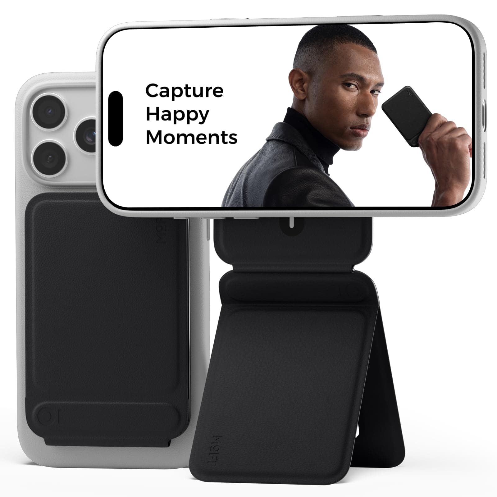 Phone Tripod Stand Compatible with iPhone 16/15/14/13/12 Series, Angle Adjustment & Strong Magnets & Magnetic Selfie Stick Tripod, Light Black