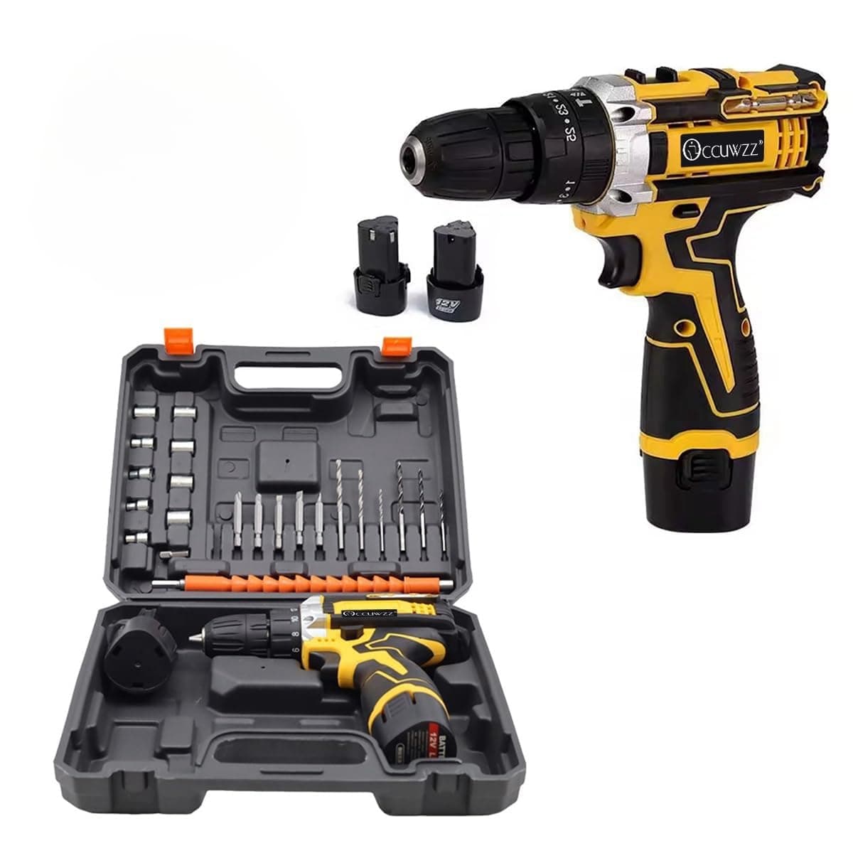 Occuwzz 12V Cordless Drill Kit - 2-Speed Combination Drill, LED Work Light, 24-Piece Accessory Set