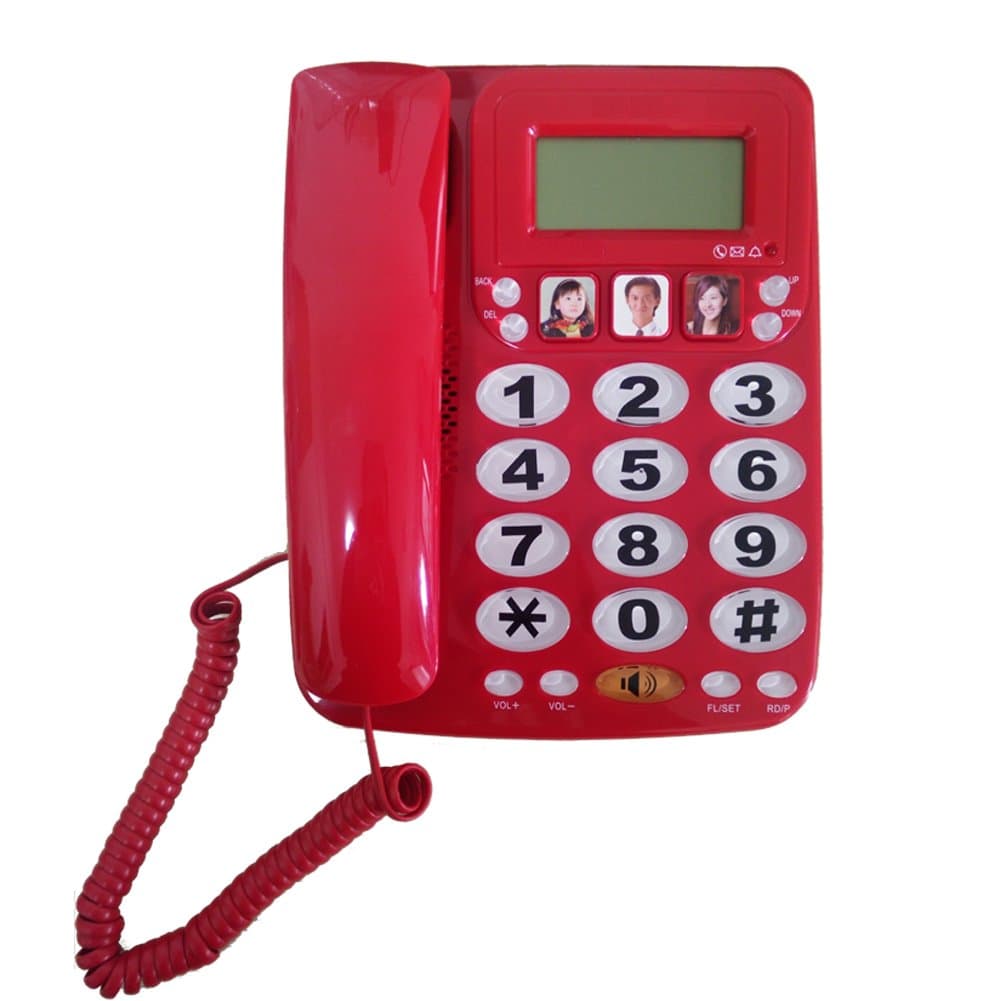 KerLiTar Large Button Corded Phone with Caller ID Speed Dial Picture Phones for Seniors(Red, P029R)