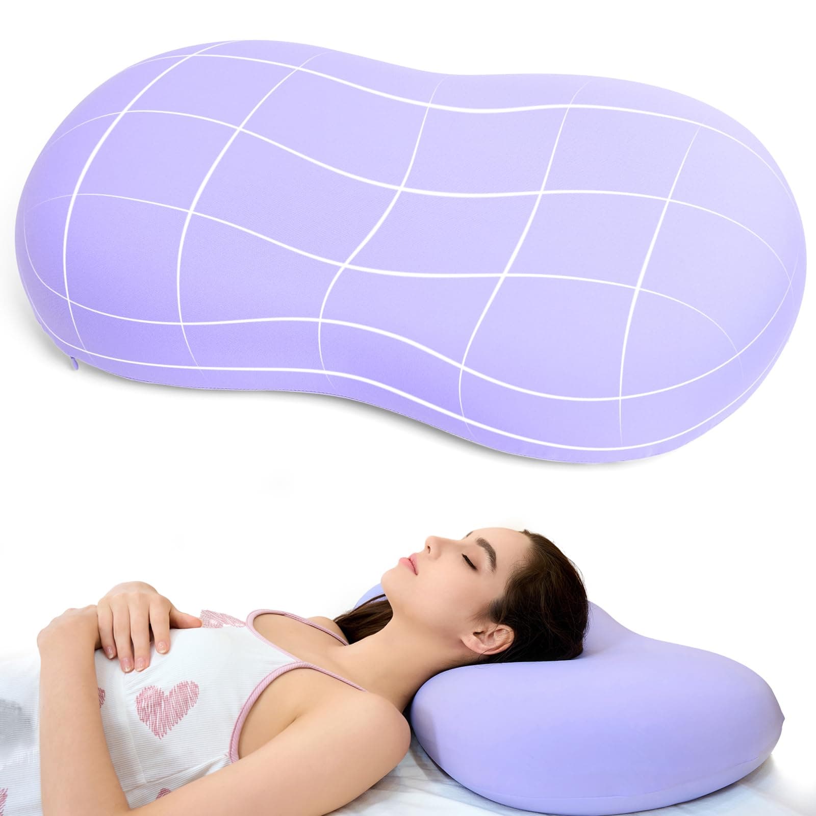 KEEPMOV Memory Foam Pillows - Cervical Neck Pillows for Pain Relief, Ergonomic Contour Pillow for Side Back Stomach Sleepers (Purple)